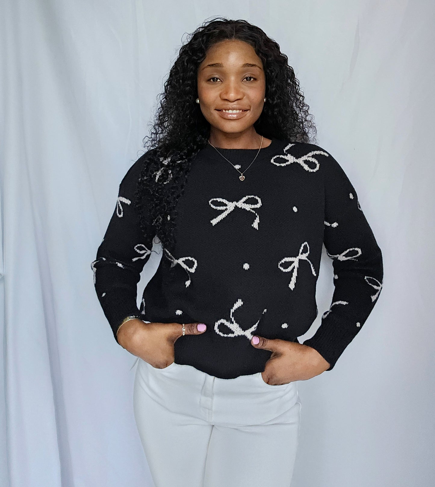 Easy On Me Bow Print Sweater