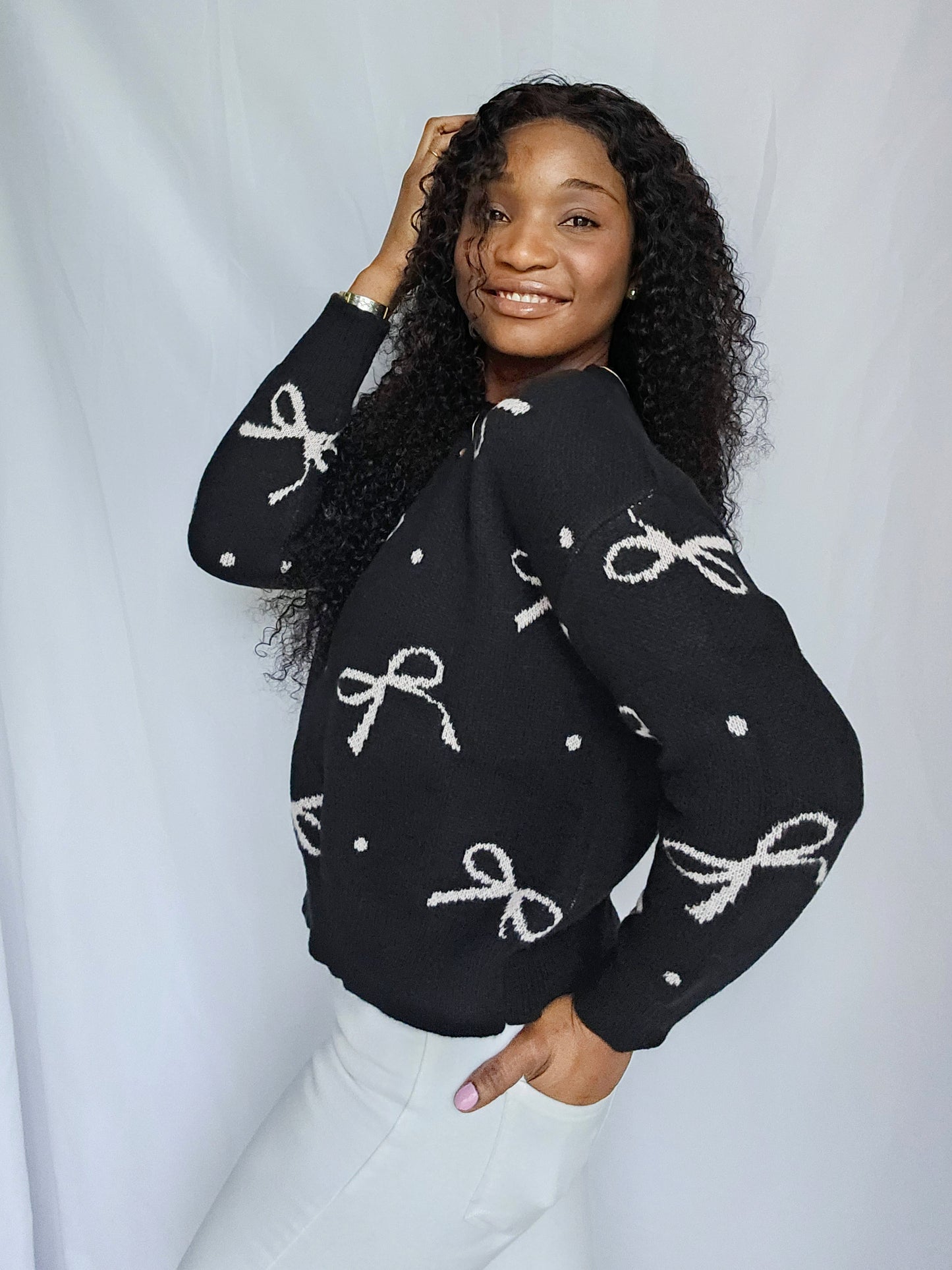 Easy On Me Bow Print Sweater