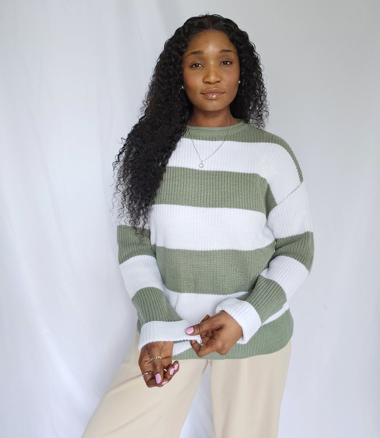 Cozy Wide Harm Rib-Knit Long Sleeve Sweater