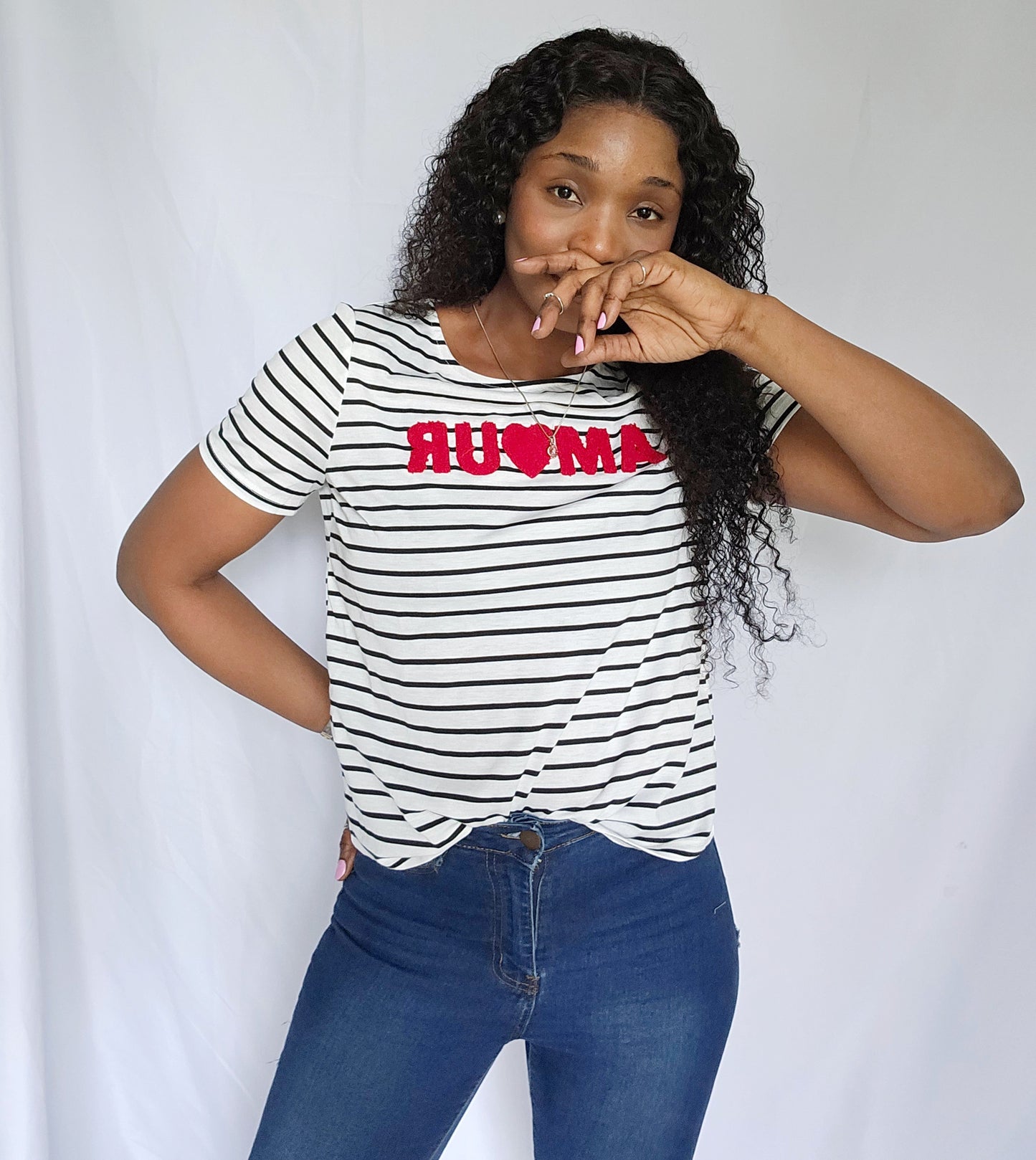 Aime Black And White Striped T-Shirt