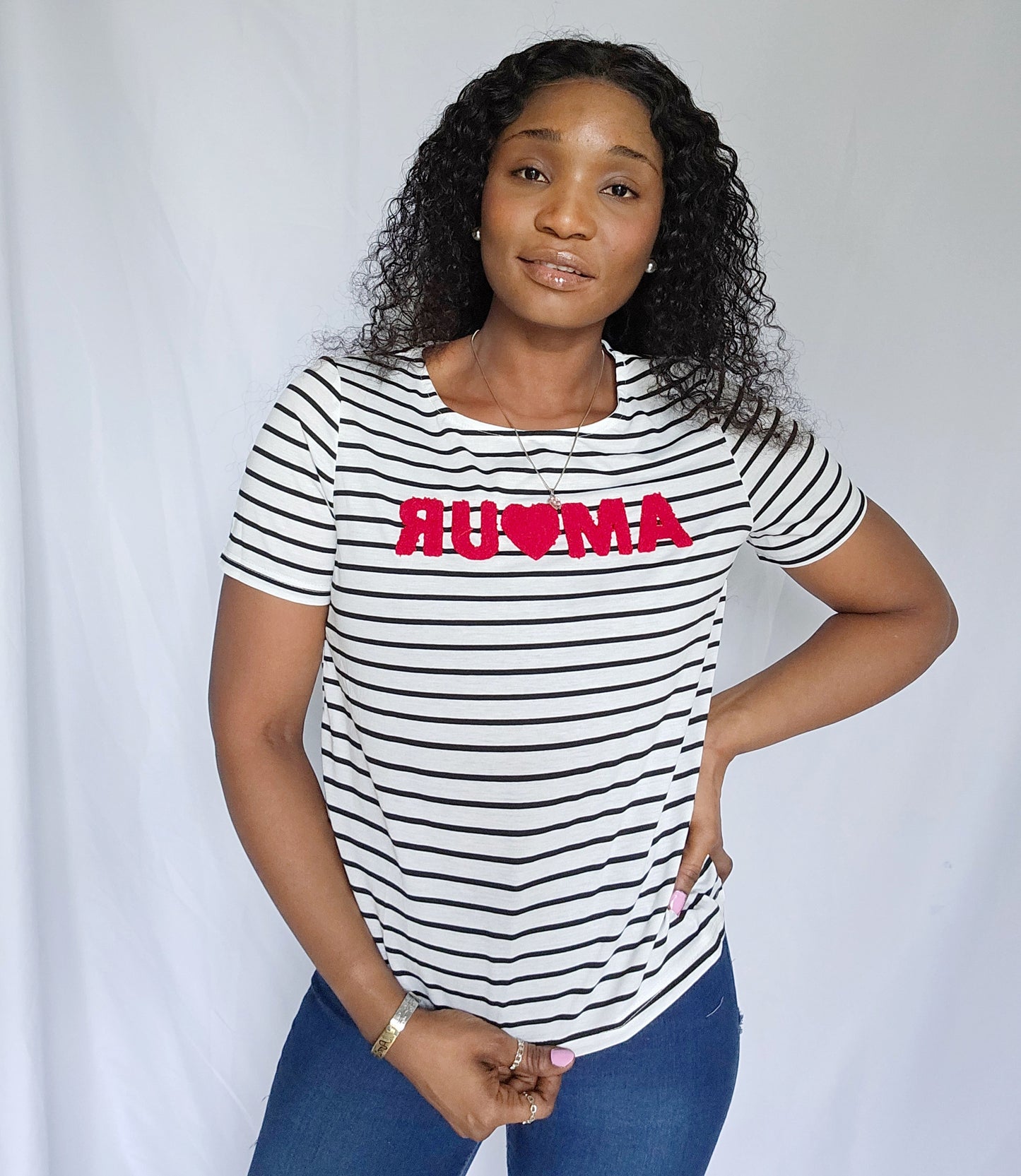 Aime Black And White Striped T-Shirt