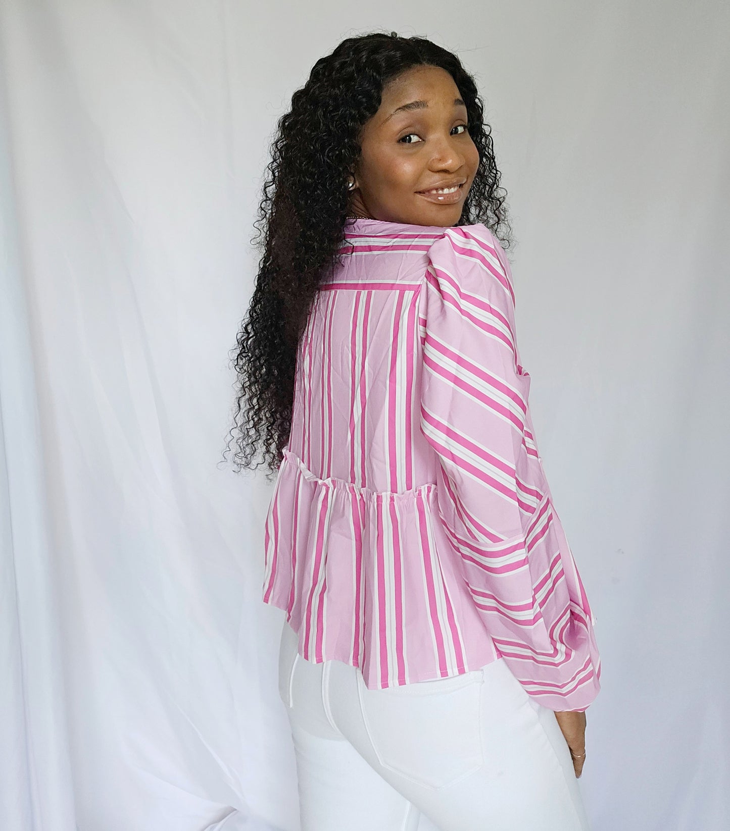 Girly Long Sleeve Front Tie Pink Blouses