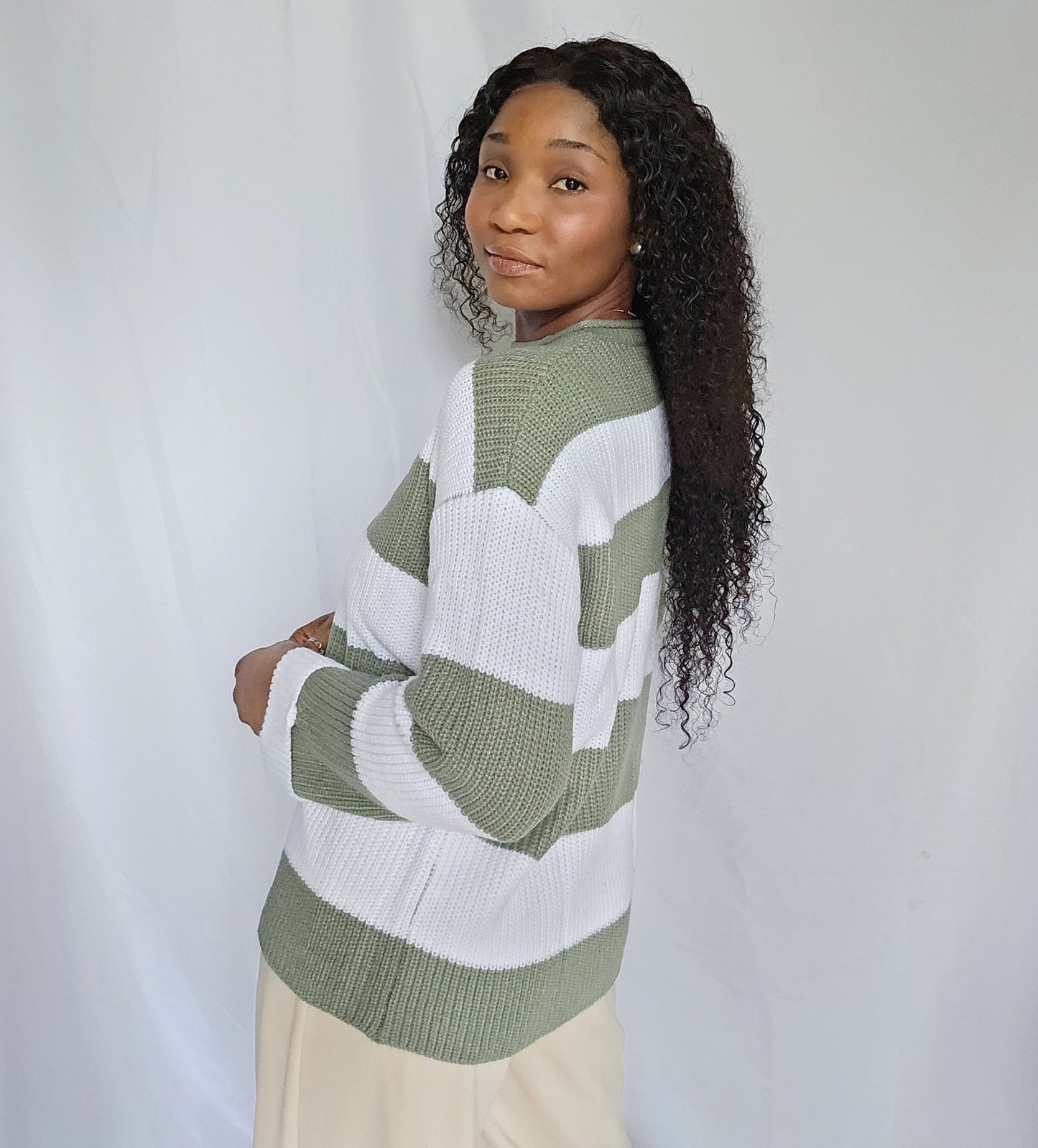 Cozy Wide Harm Rib-Knit Long Sleeve Sweater