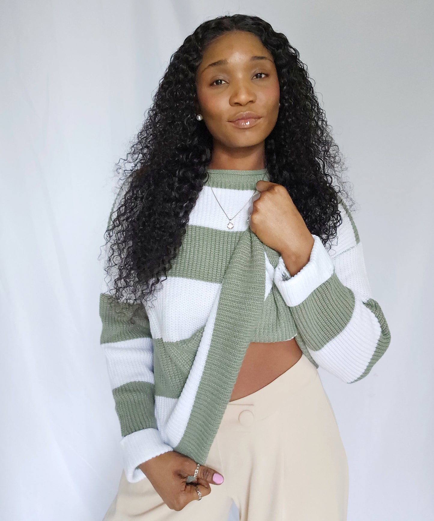 Cozy Wide Harm Rib-Knit Long Sleeve Sweater