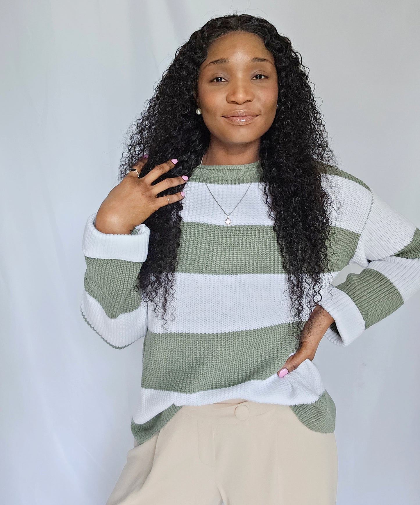 Cozy Wide Harm Rib-Knit Long Sleeve Sweater