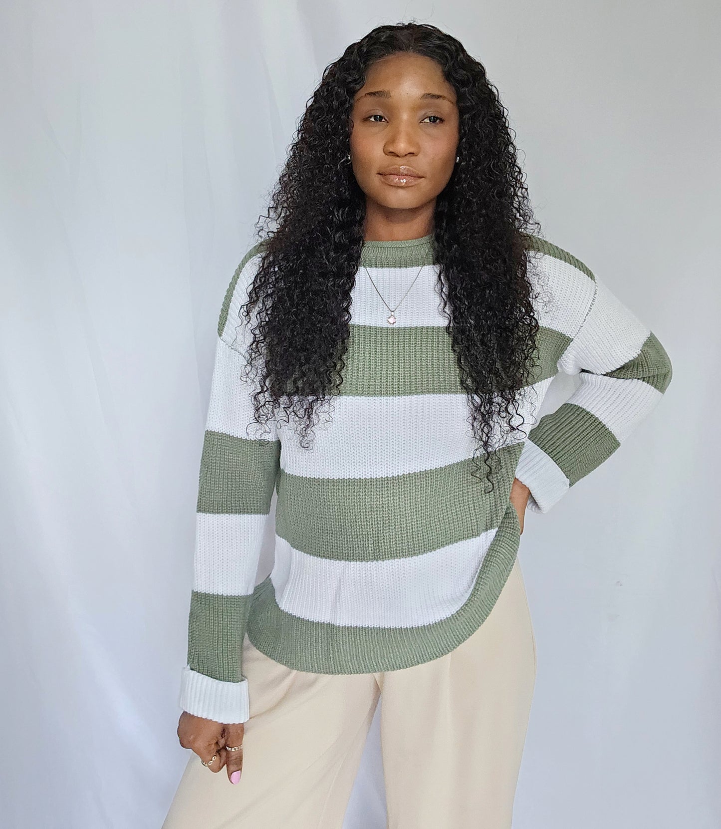 Cozy Wide Harm Rib-Knit Long Sleeve Sweater
