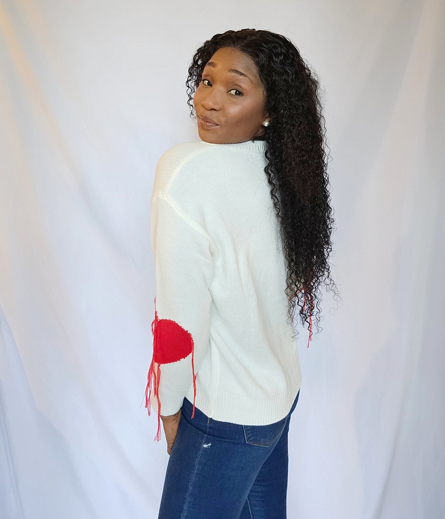 White Red Long Sleeve Heart Sweater