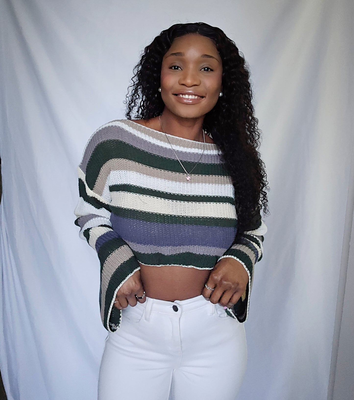 Wide Arm Multi Color Cropped Sweater