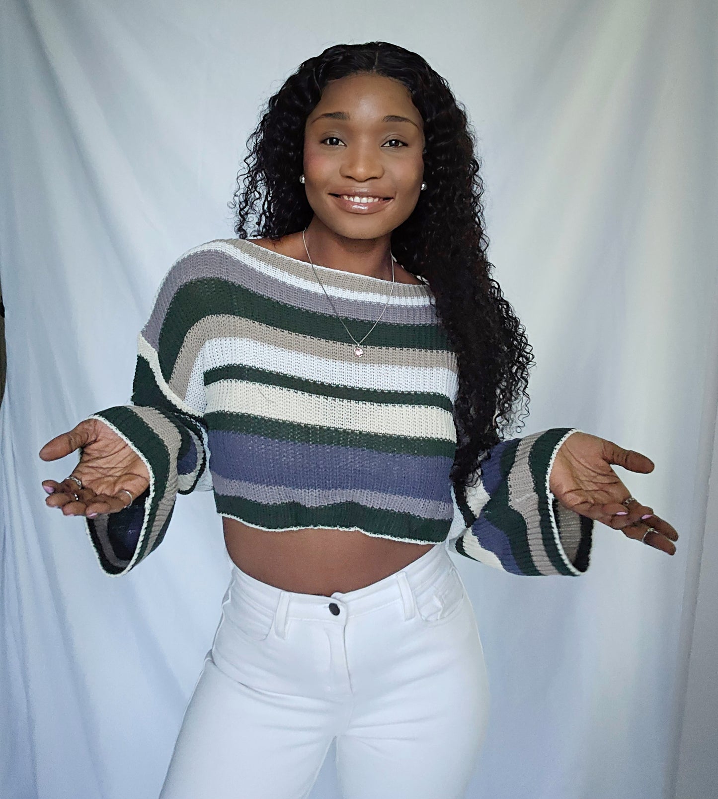 Wide Arm Multi Color Cropped Sweater