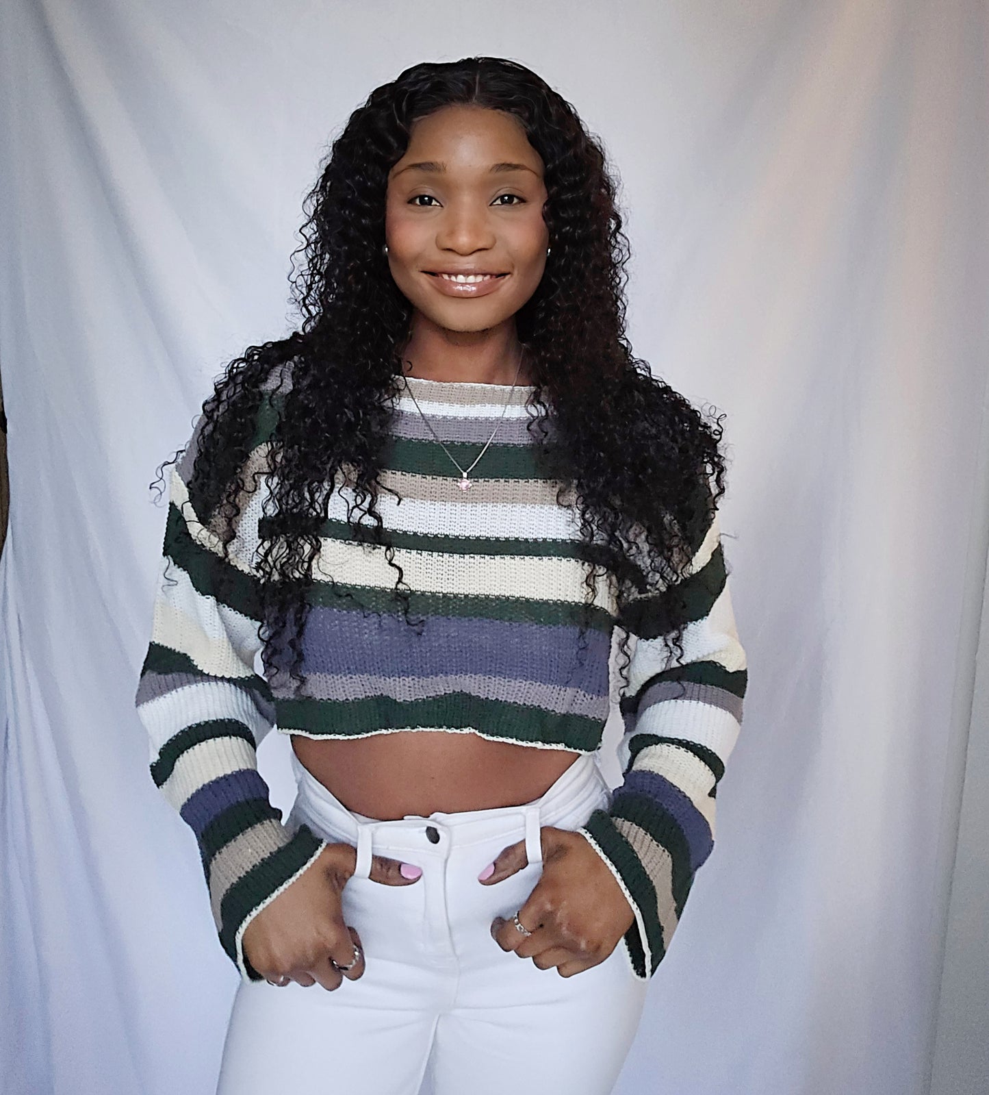 Wide Arm Multi Color Cropped Sweater