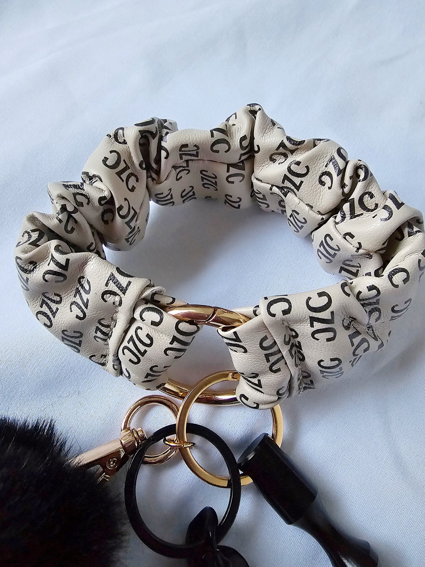 Luxury Scrunchie Blanc and White Key Chain