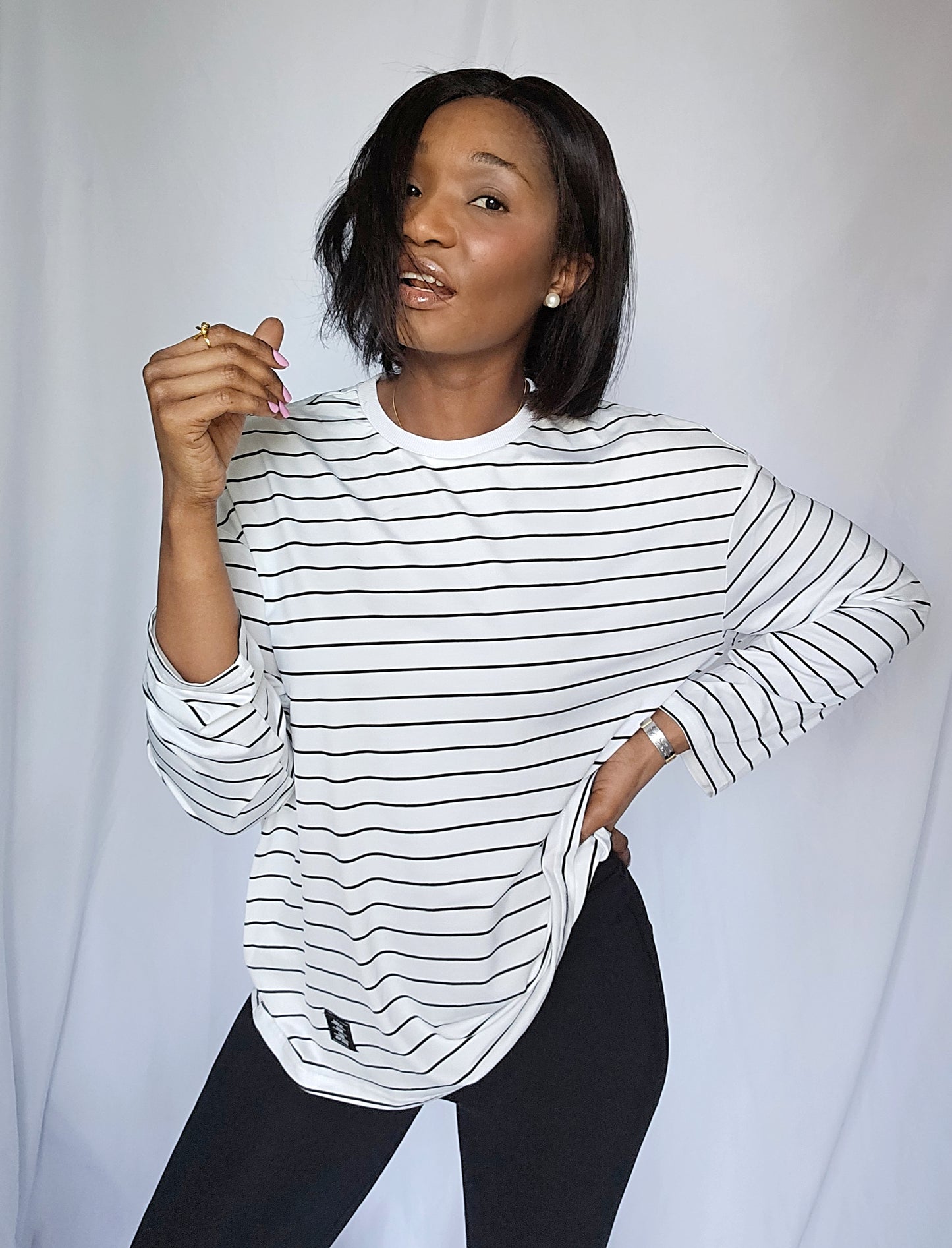The Perfect Loose Striped Print Long Sleeve T-Shirt