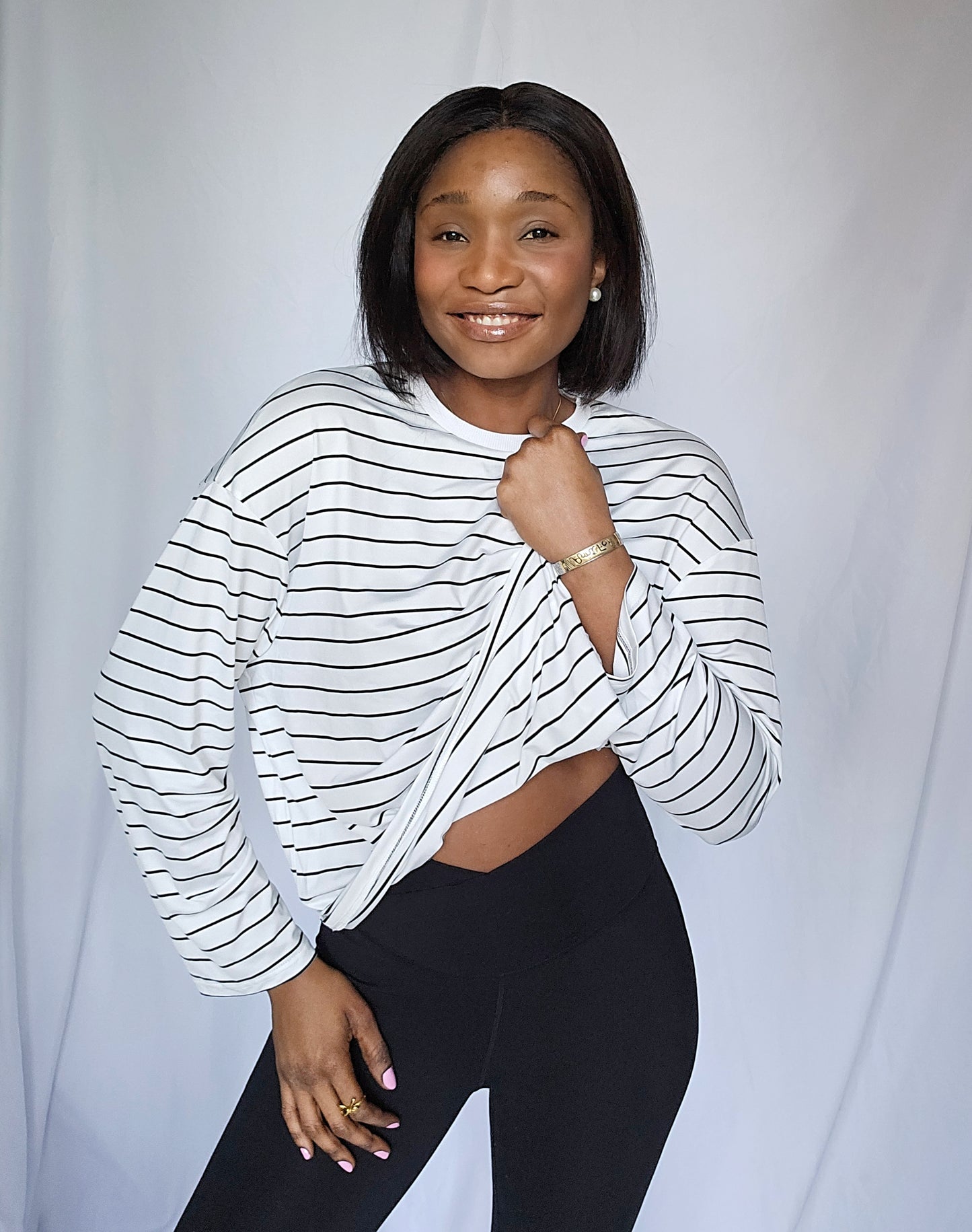 The Perfect Loose Striped Print Long Sleeve T-Shirt