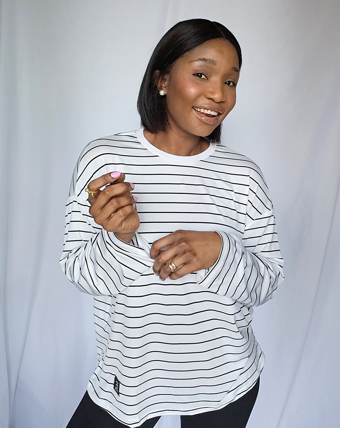 The Perfect Loose Striped Print Long Sleeve T-Shirt