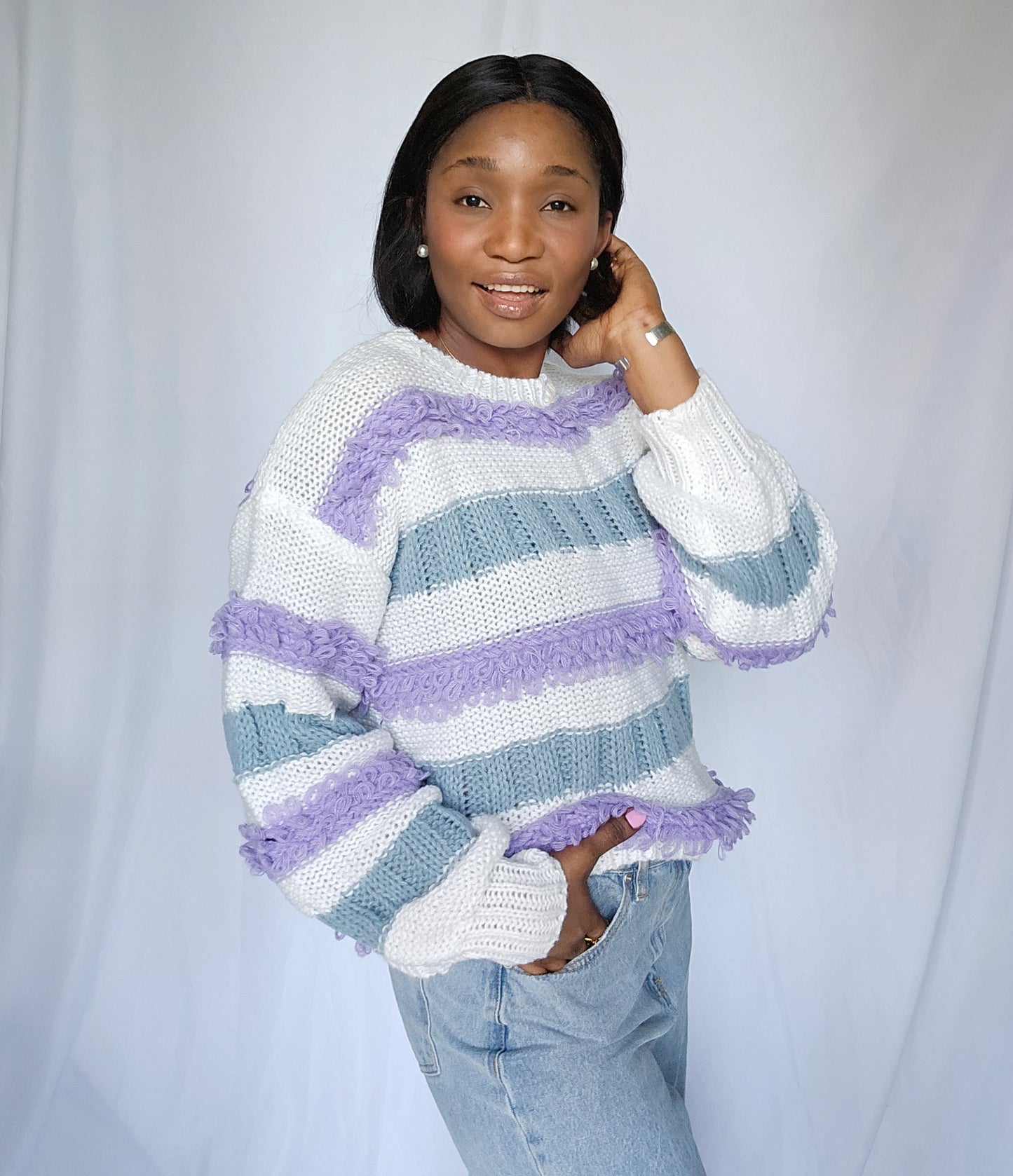 Nice Breeze Drop Shoulder Stripped Sweater