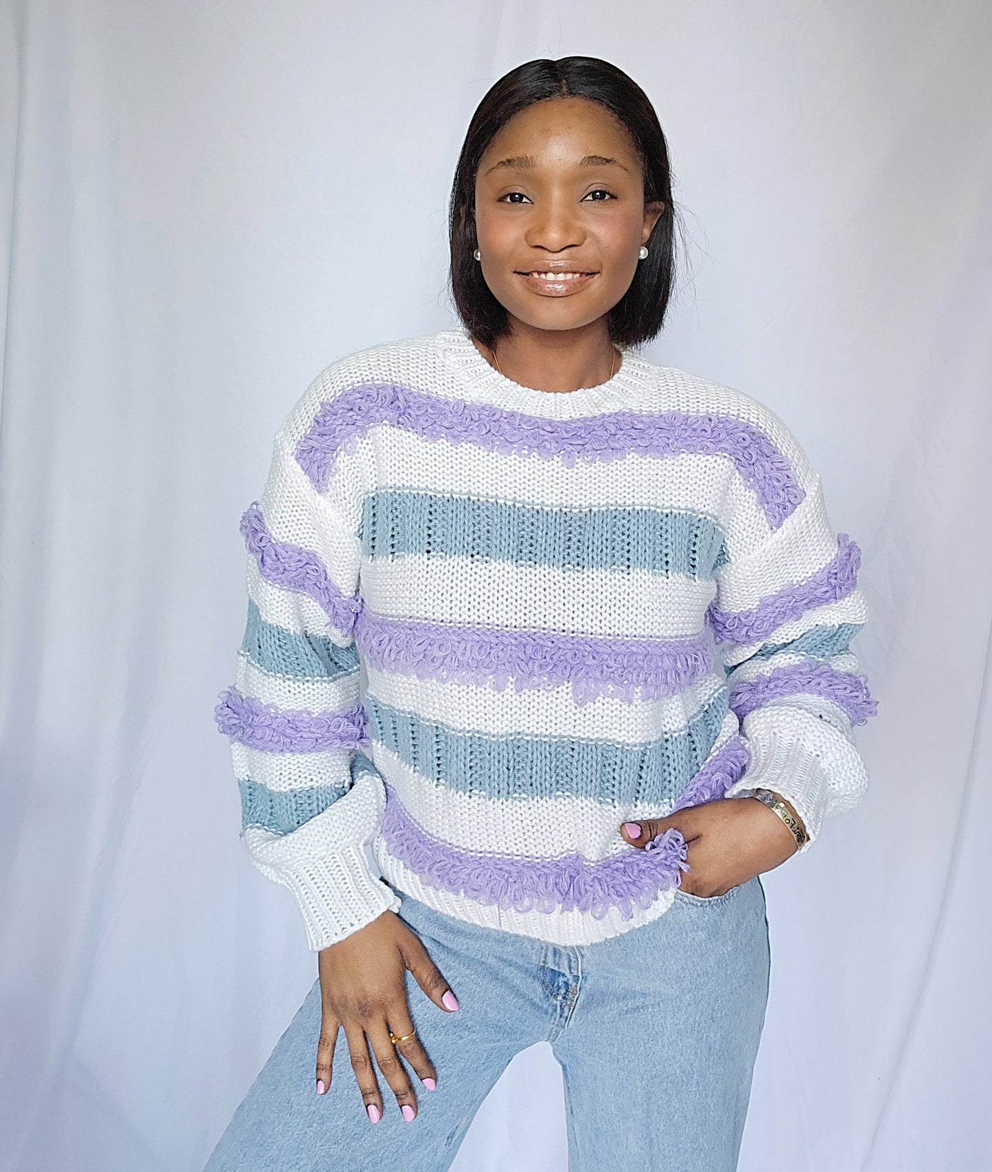 Nice Breeze Drop Shoulder Stripped Sweater