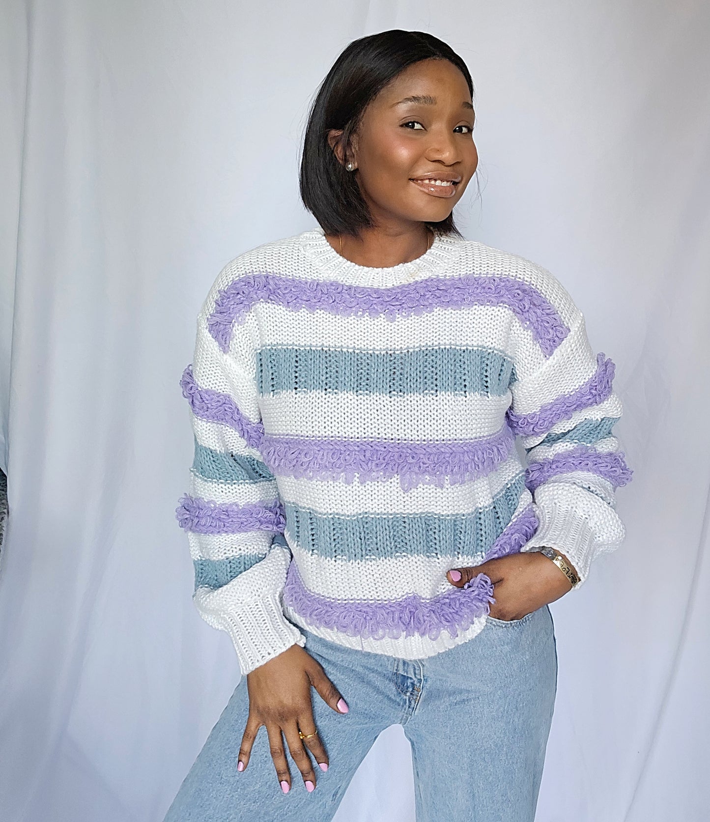 Nice Breeze Drop Shoulder Stripped Sweater