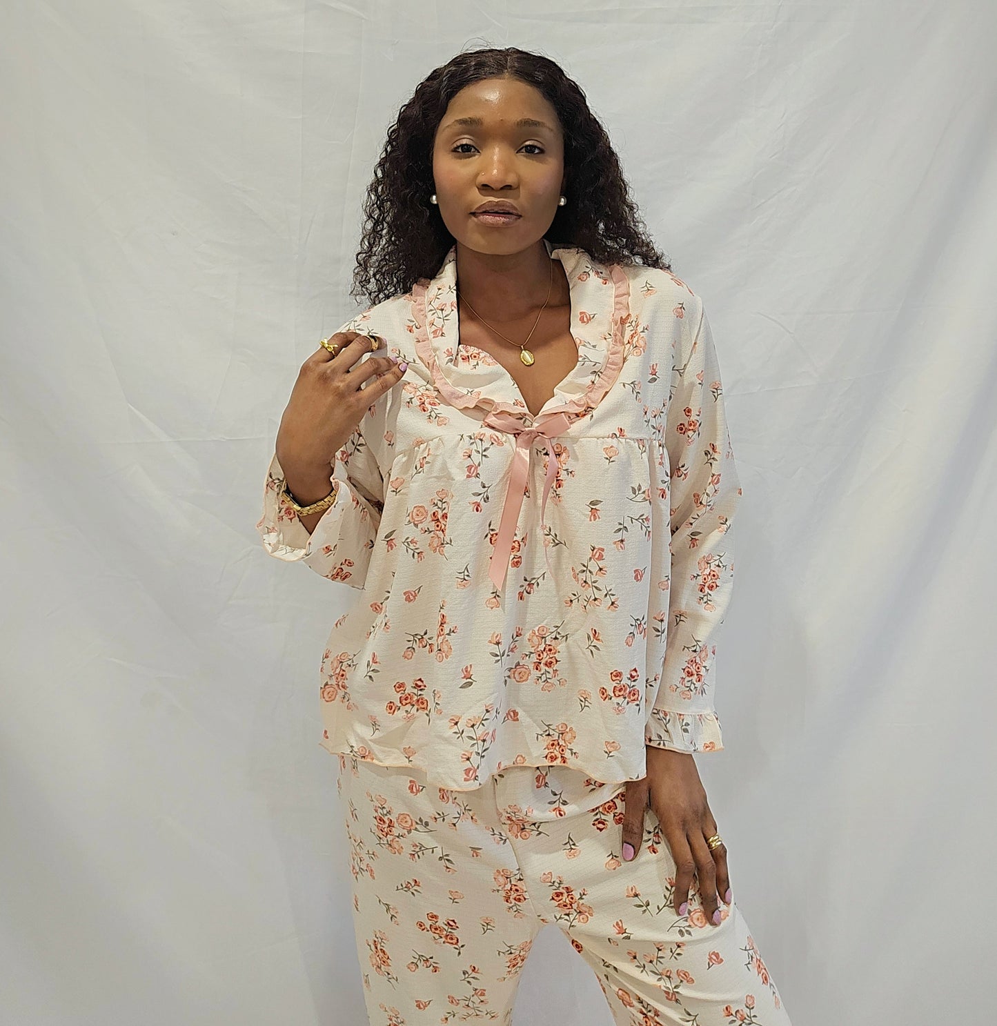 Lovely Girl Cottage Fower Bow Tie Sleepwear Pajama