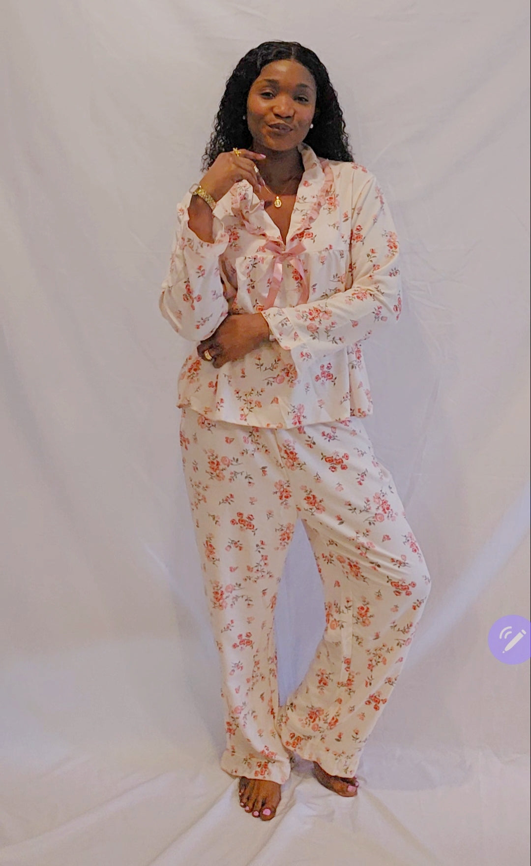 Lovely Girl Cottage Fower Bow Tie Sleepwear Pajama