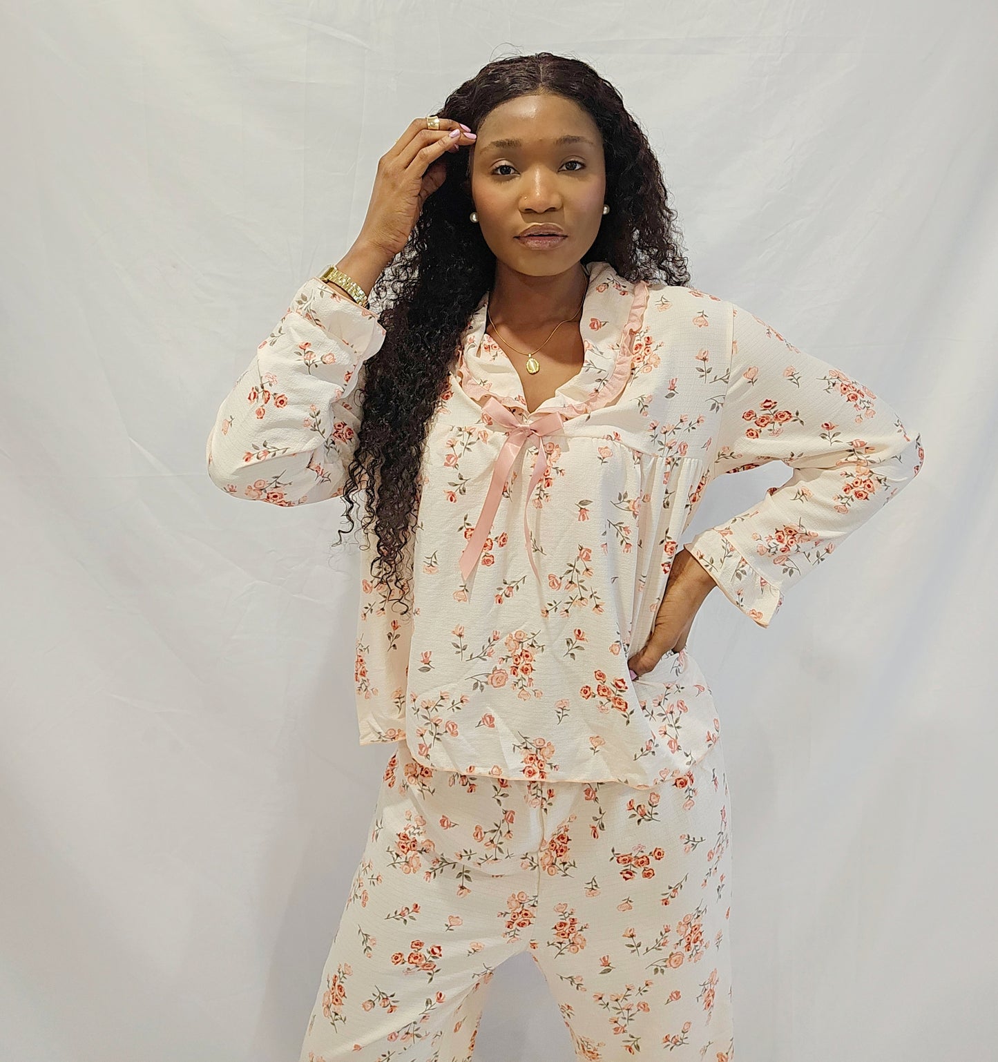 Lovely Girl Cottage Fower Bow Tie Sleepwear Pajama