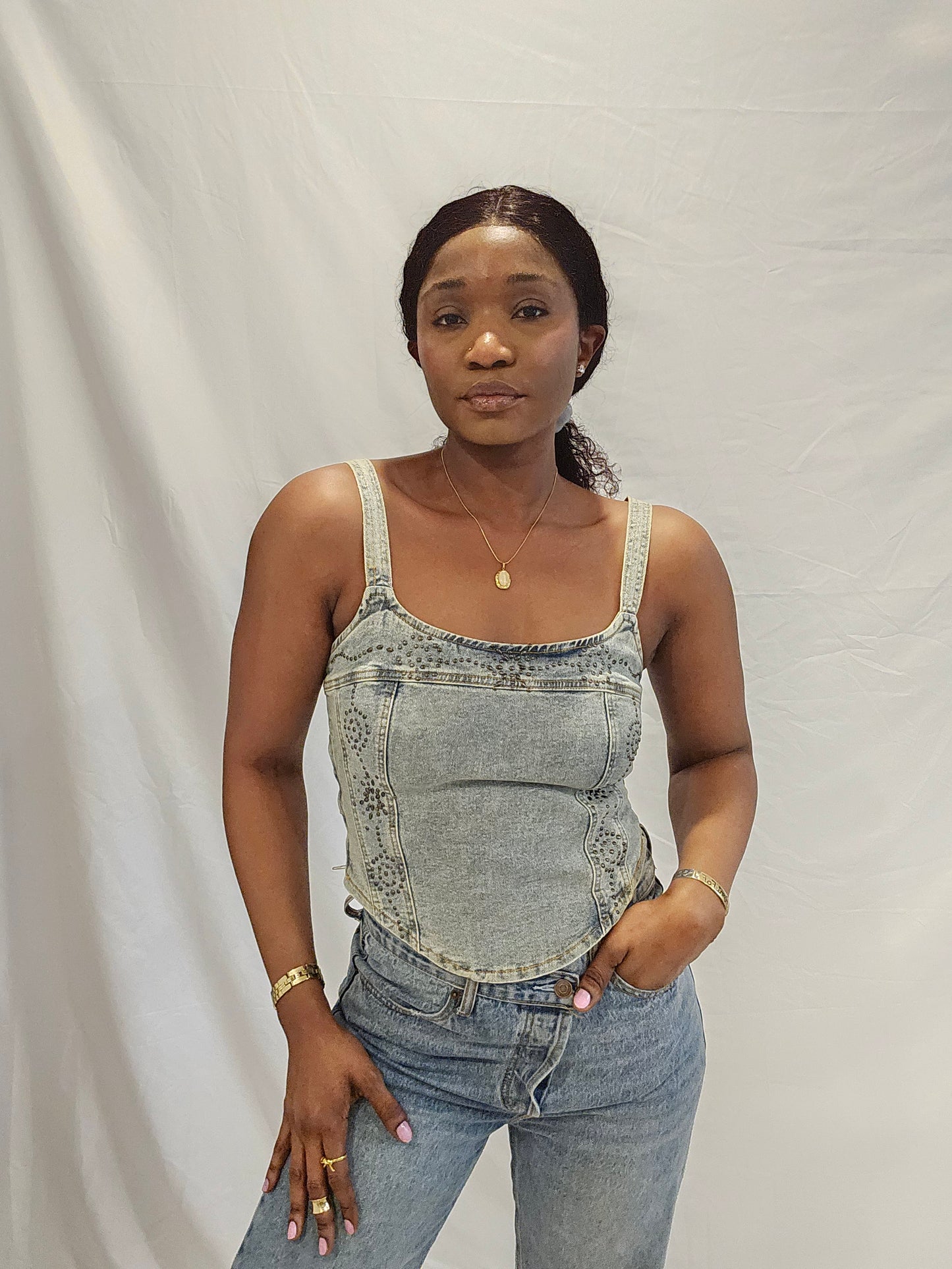 Demin Classy Stretchy Cropped Top