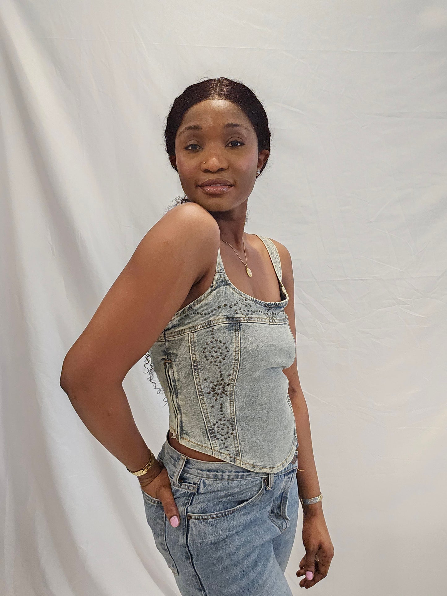 Demin Classy Stretchy Cropped Top