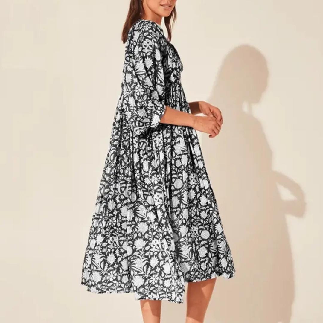 Black And White Loose Vacation Beach Dress
