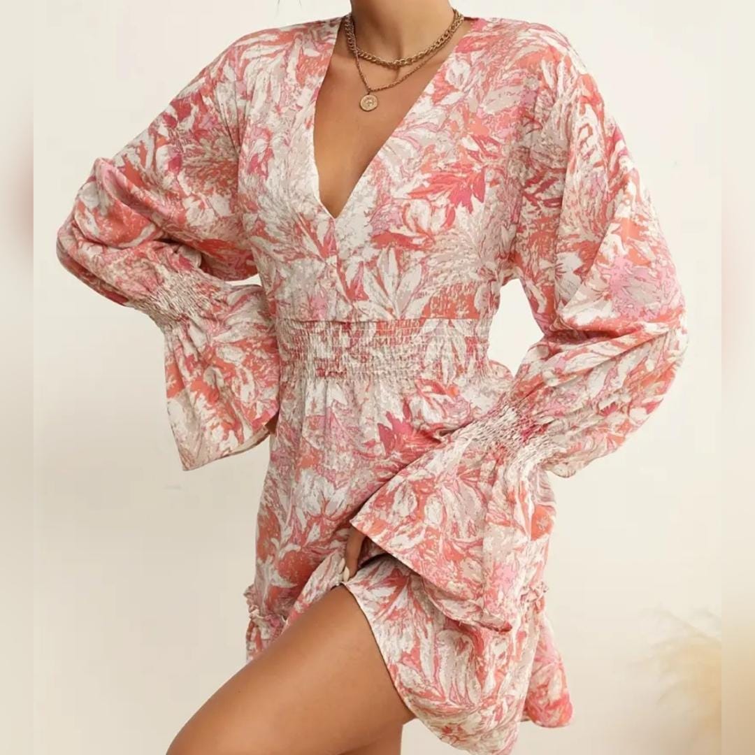Floral strap waist Summer short Dress