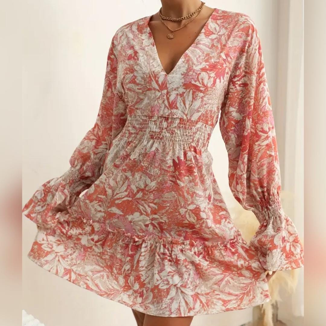 Floral strap waist Summer short Dress