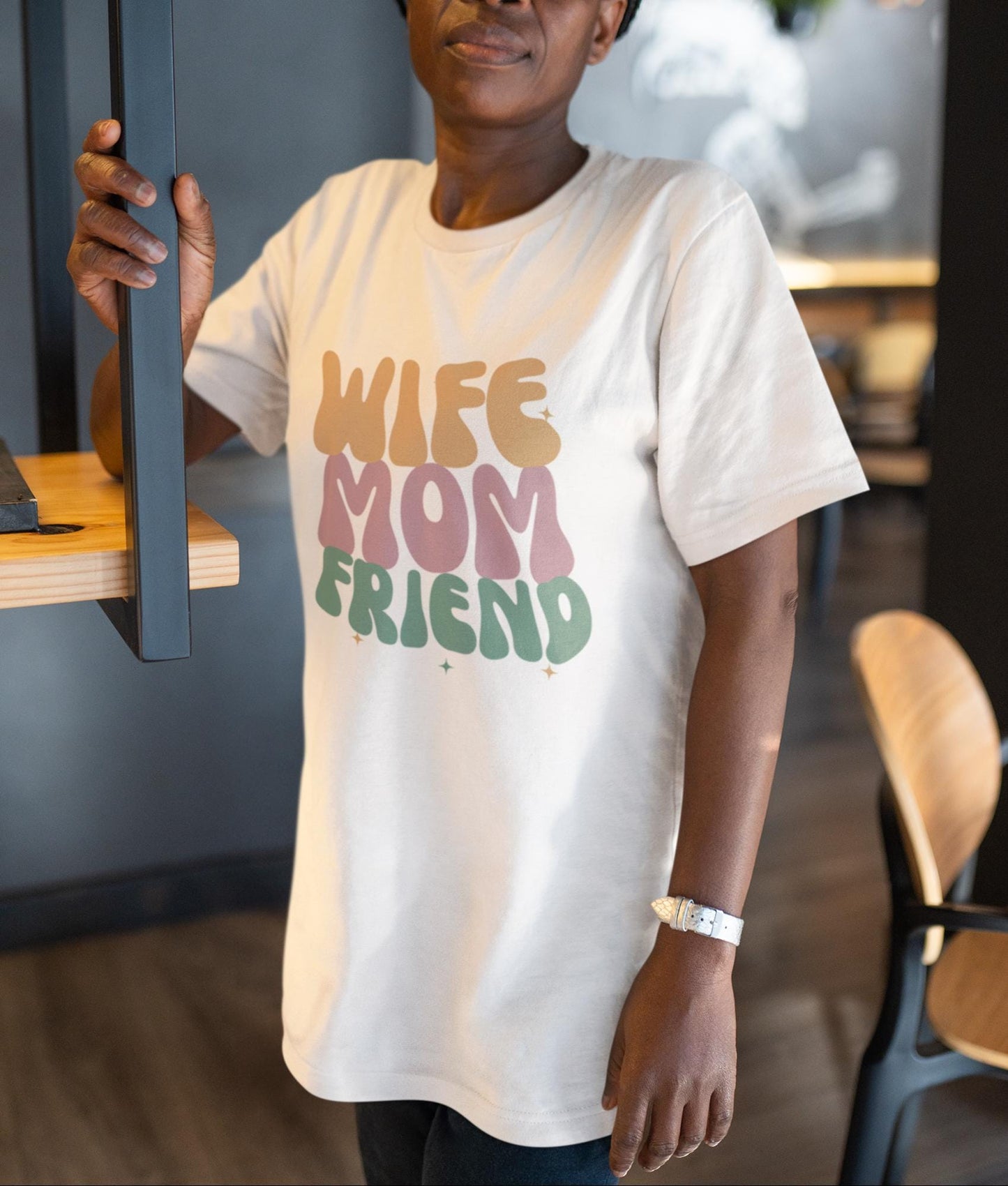 Colorful Wife Mom Friend Tee, Family Love Shirt, Women's Casual T-Shirt, Perfect Gift for Moms, Fun Everyday Wear