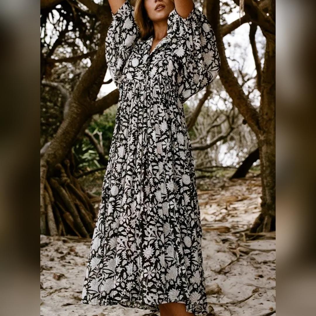 Black And White Loose Vacation Beach Dress