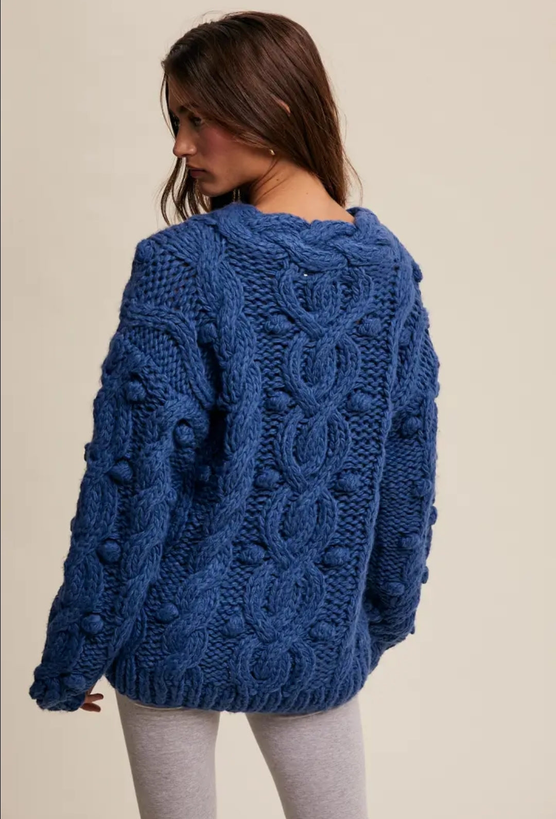 Chunky Cable Knit Blue Holiday Women's Sweater Heavy Thick Knitted Christmas Pullover for Women