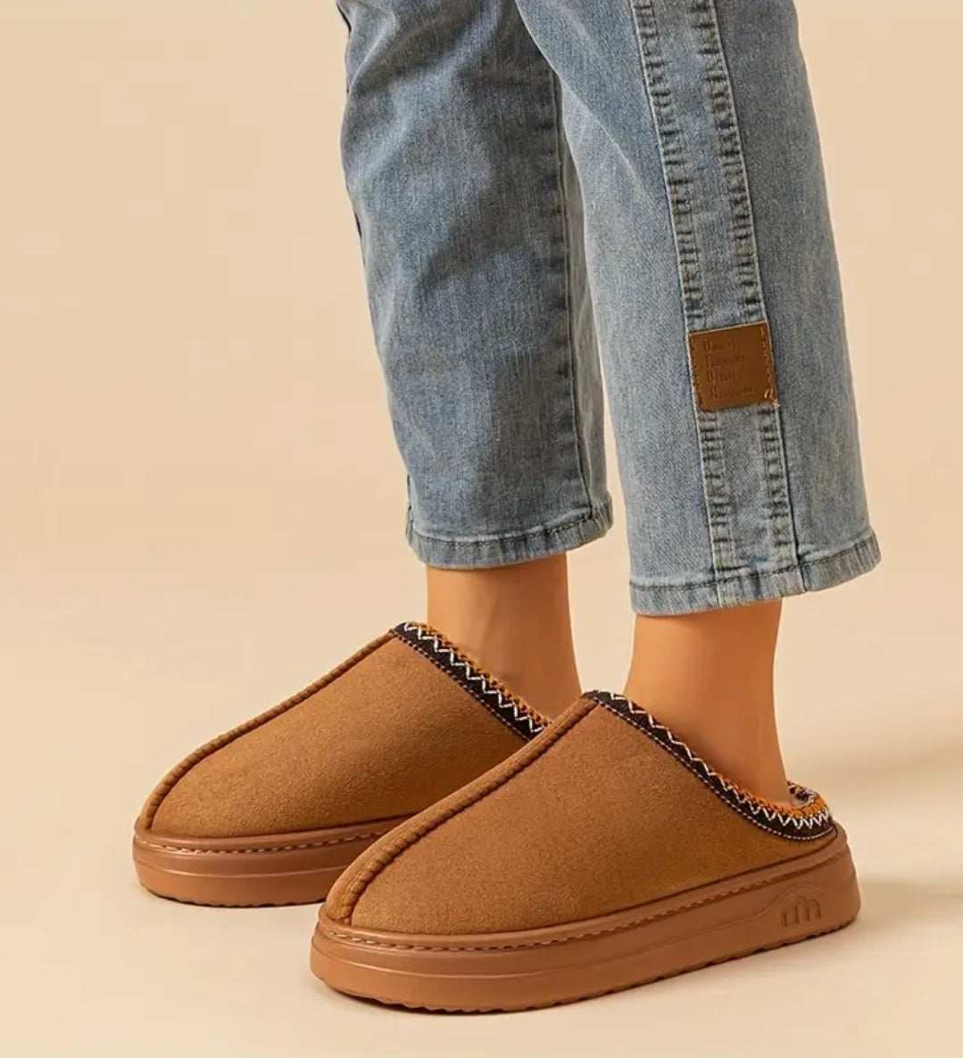 Memory Foam Cotton Slippers: Plush Lined Indoor Outdoor