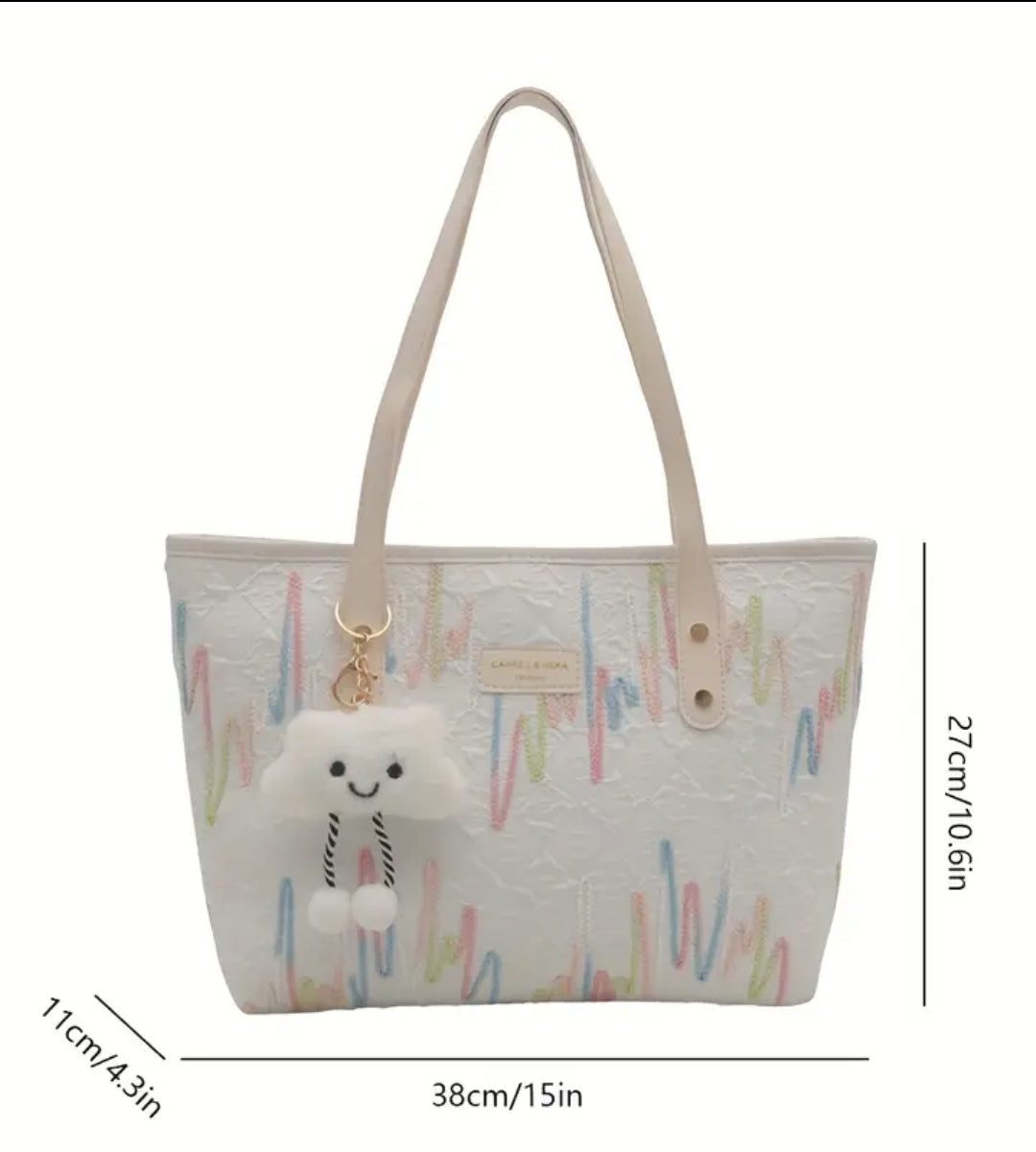 Shoulder Large White Color Strip Tote Back