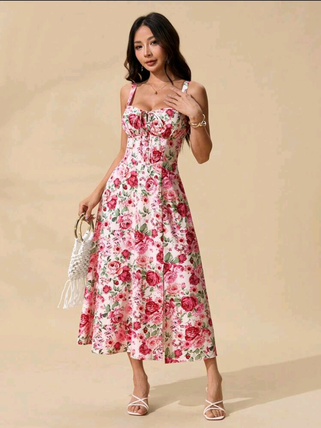 Flower Print Lace-Up Corset Dress