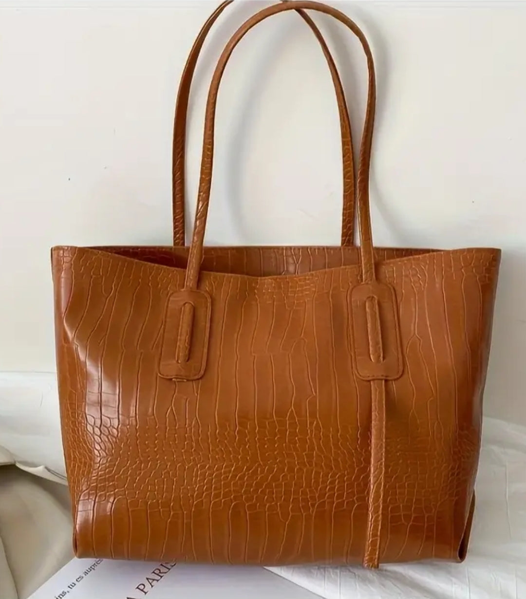 Vacation large faux leather Brown bag large tote summer bag