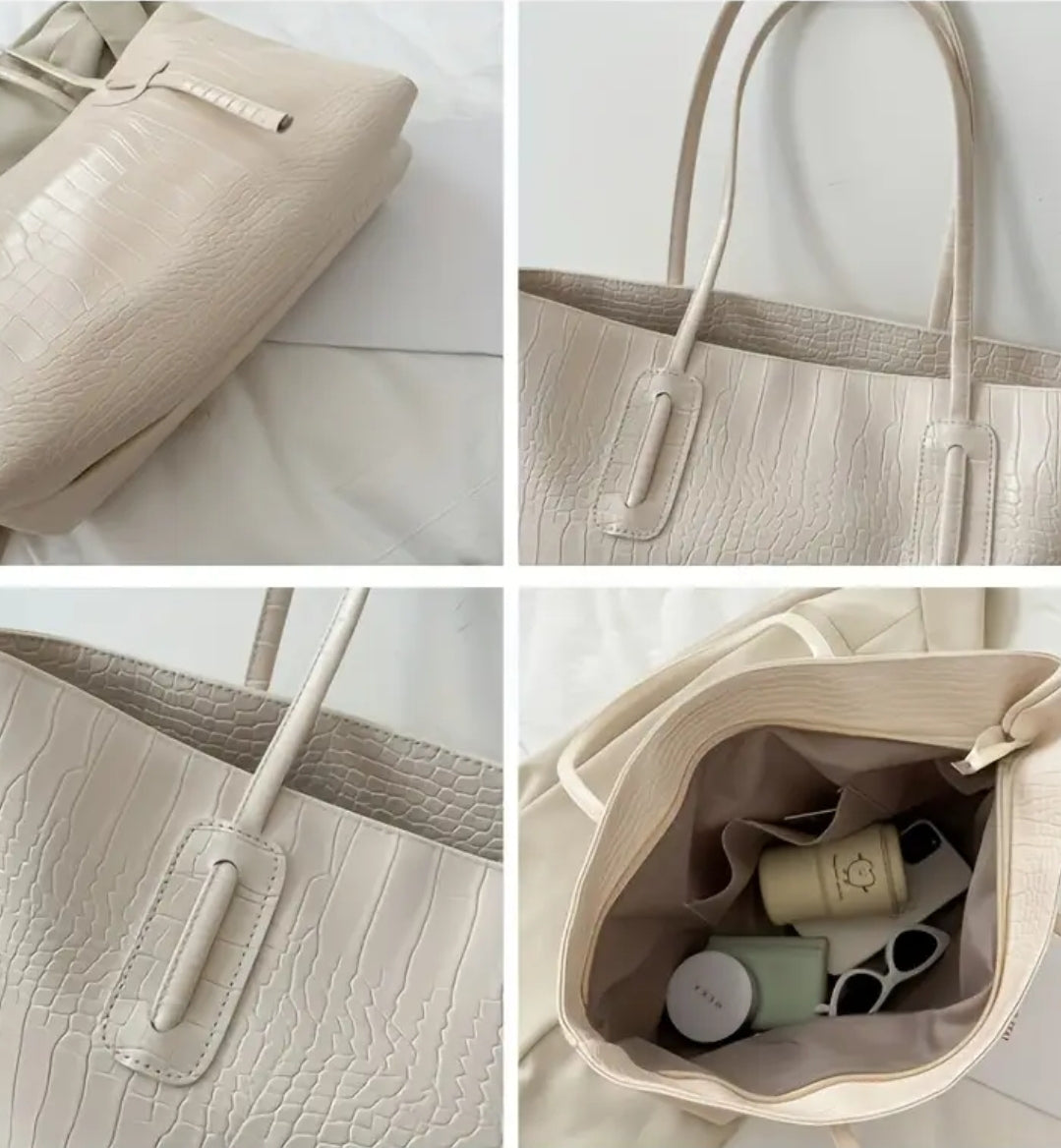 Vacation large faux leather White bag large tote summer bag