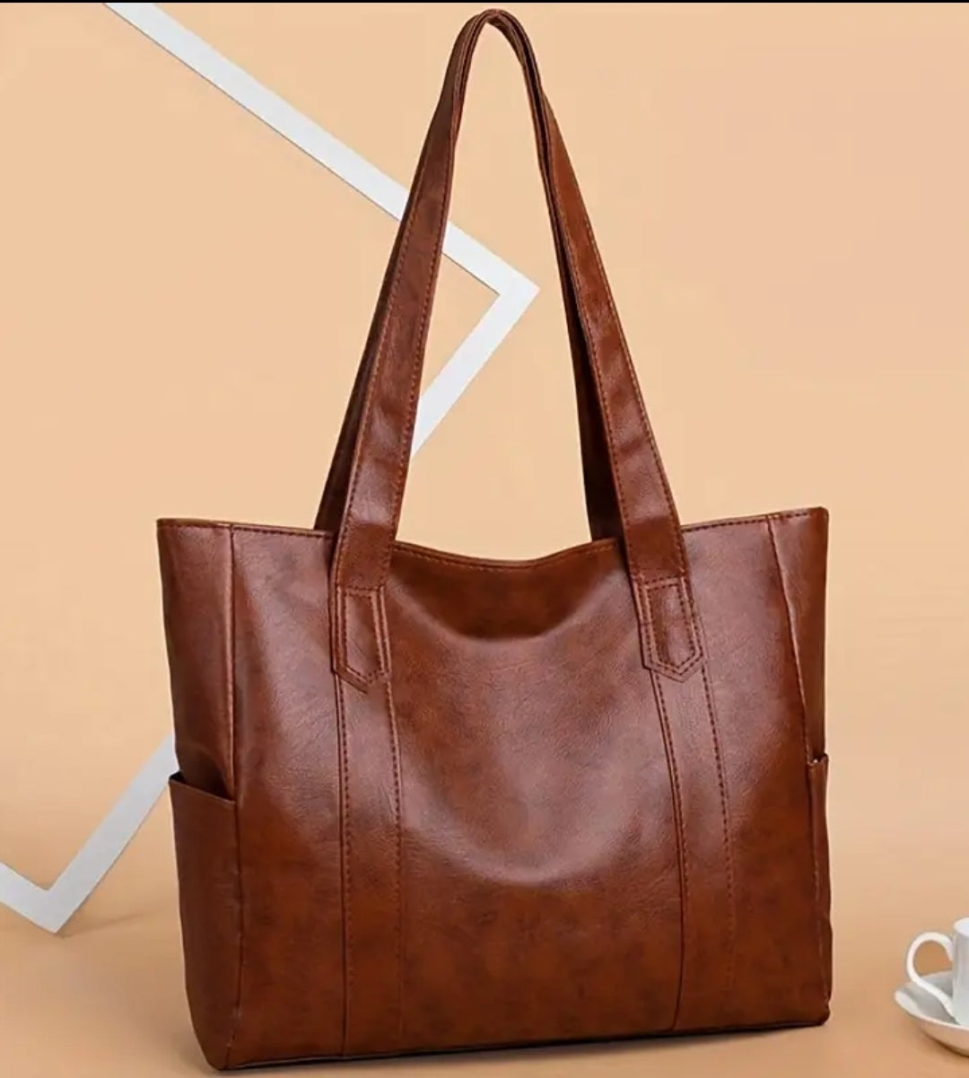 Brown Large Tote Bag large Capacity Durable Zip-Up Shoulder side pockets bag