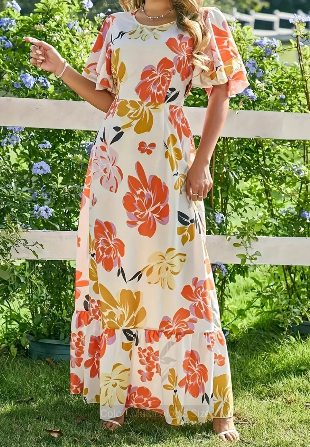 Long Flower Print Midi Dress