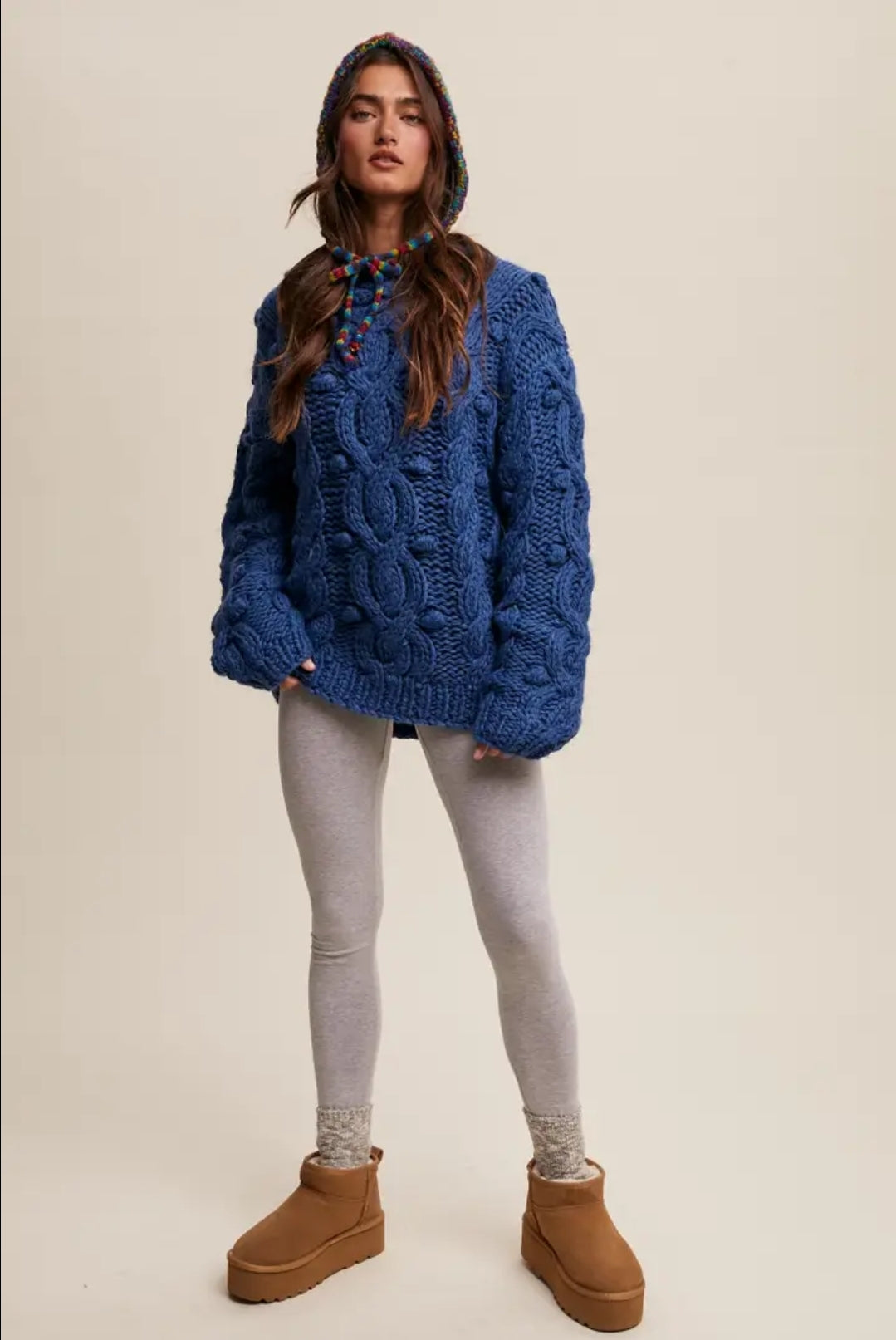 Chunky Cable Knit Blue Holiday Women's Sweater Heavy Thick Knitted Christmas Pullover for Women