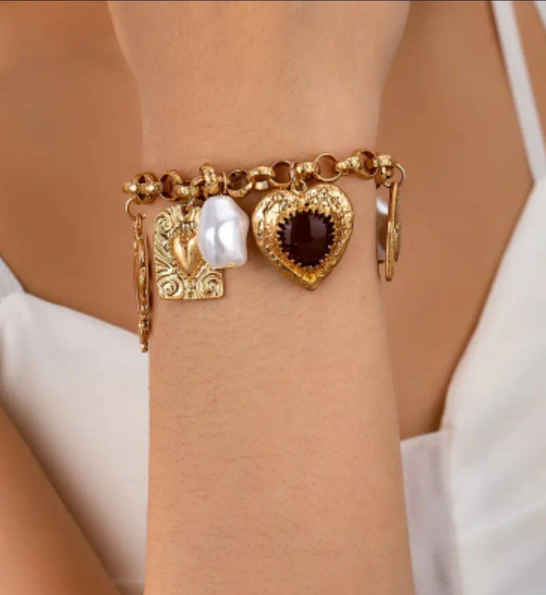 Gold Stainless Steel Heart Element Bracelet
