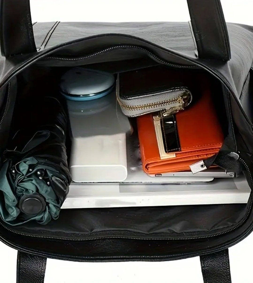 Black Large Tote Bag large Capacity Durable Zip-Up Shoulder side pockets bag