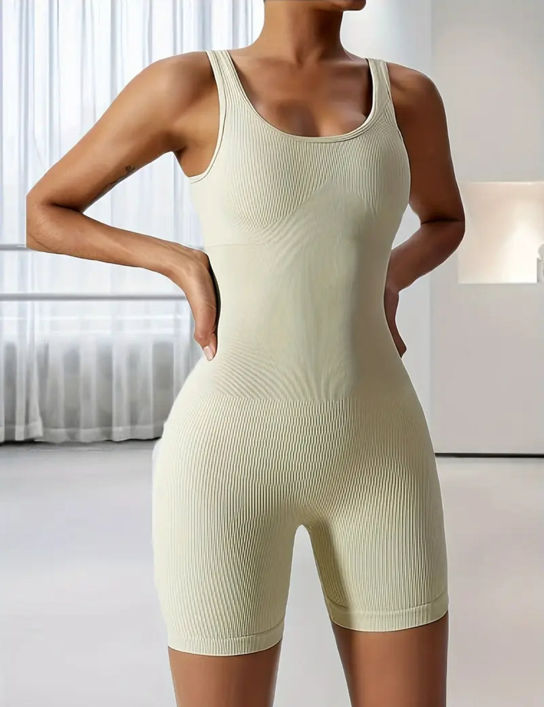 Beige Sleeveless Romper Summer Jumpsuit