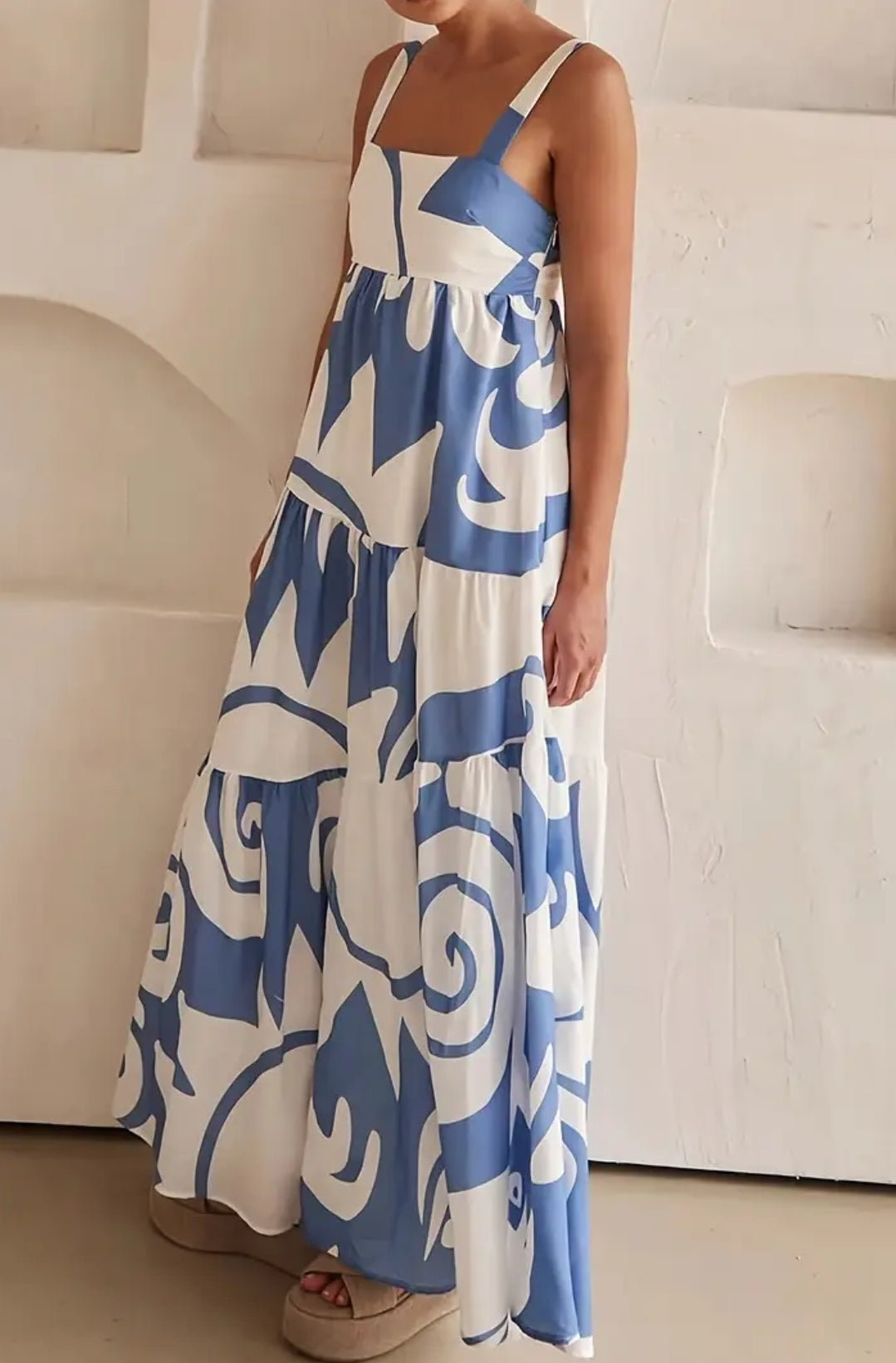 White And Blue Maxi Casual Beach dress