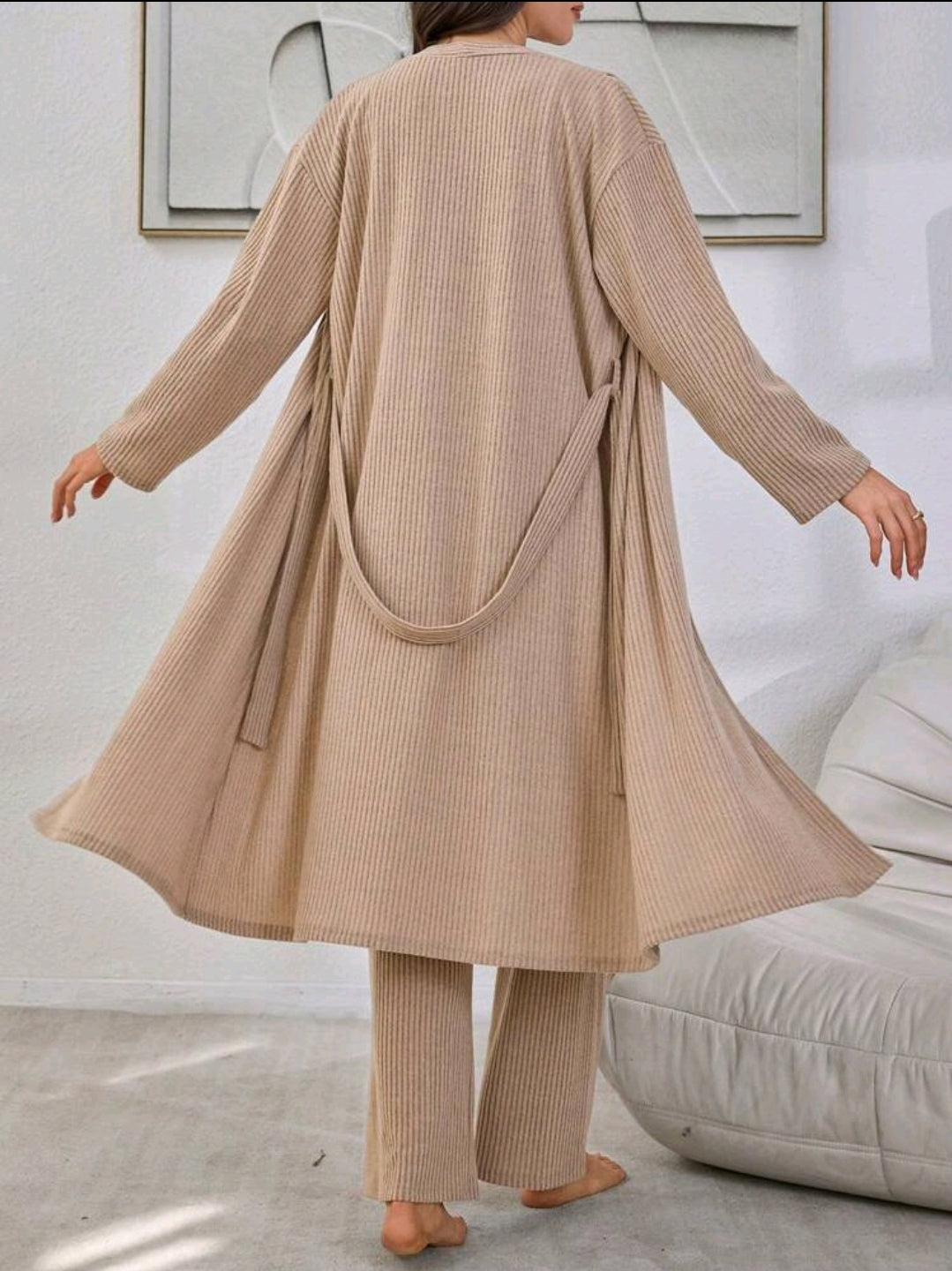 Women 3 pieces Loungewear Top Pant and long robe Loungewear