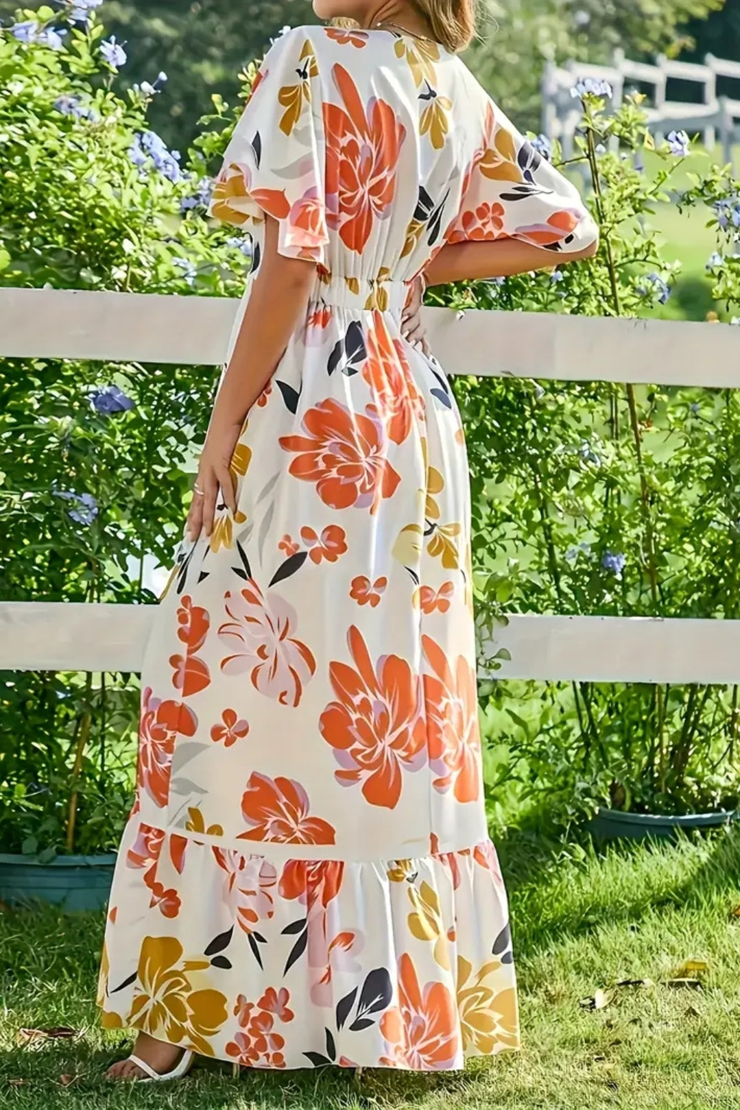 Long Flower Print Midi Dress