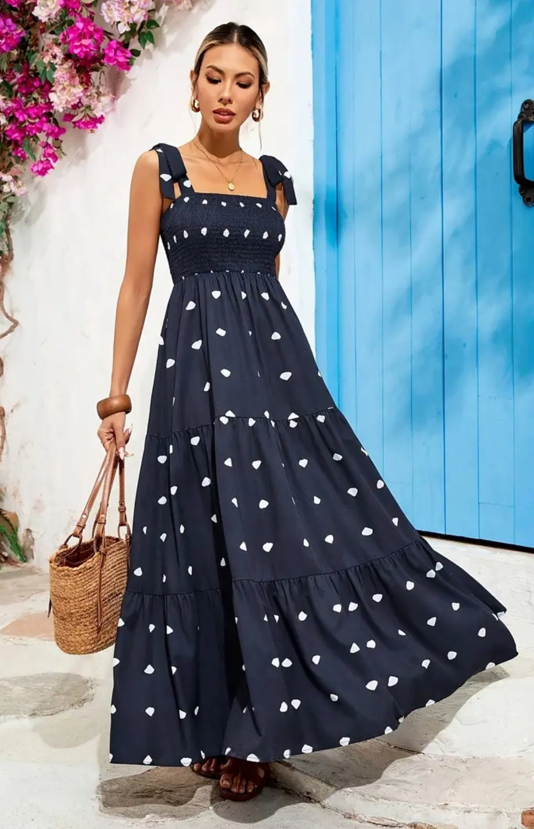Dark Blue Polka Dots Dress