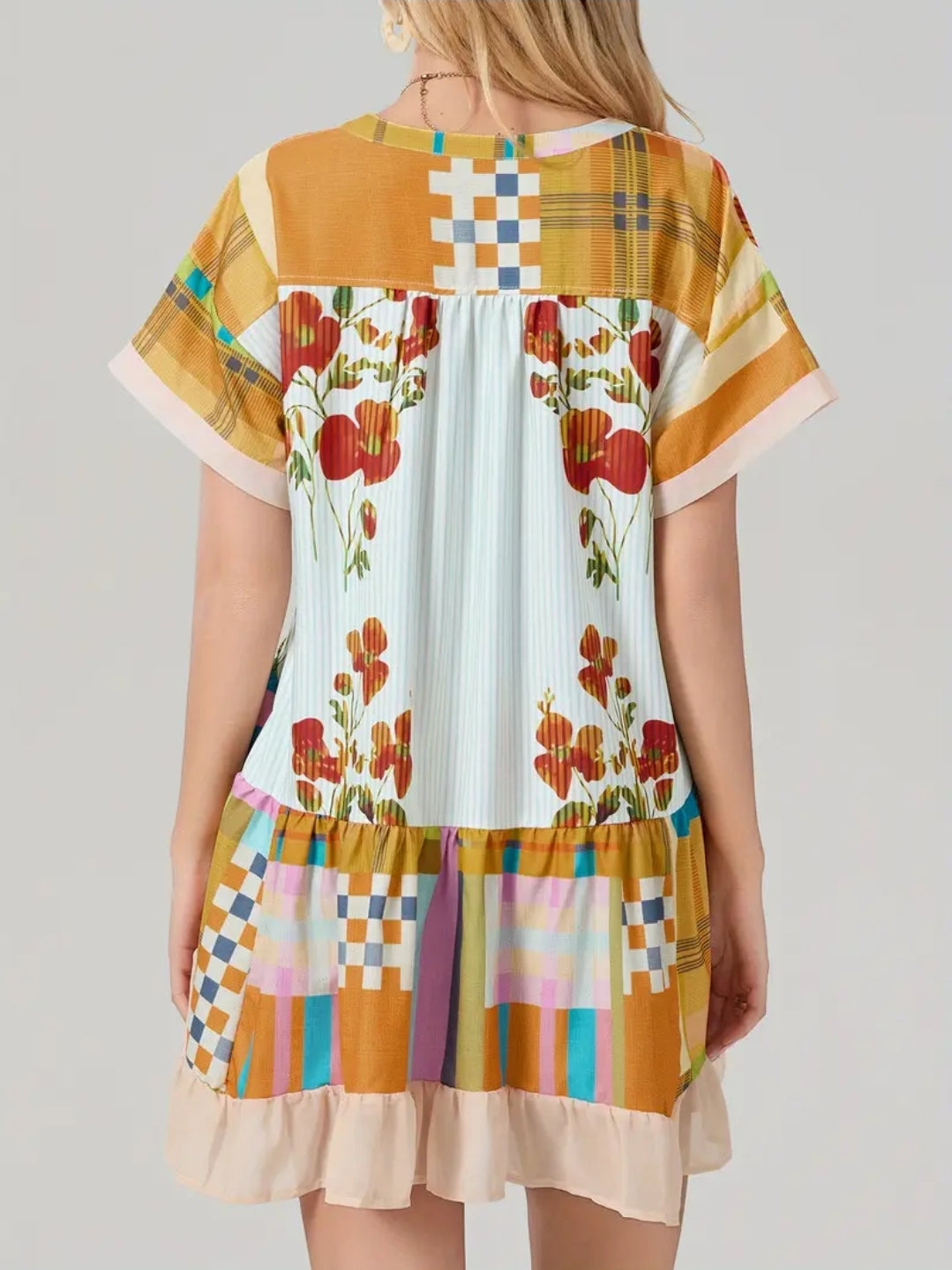 Bohemian Colorful V-neck Short Flowery Dress