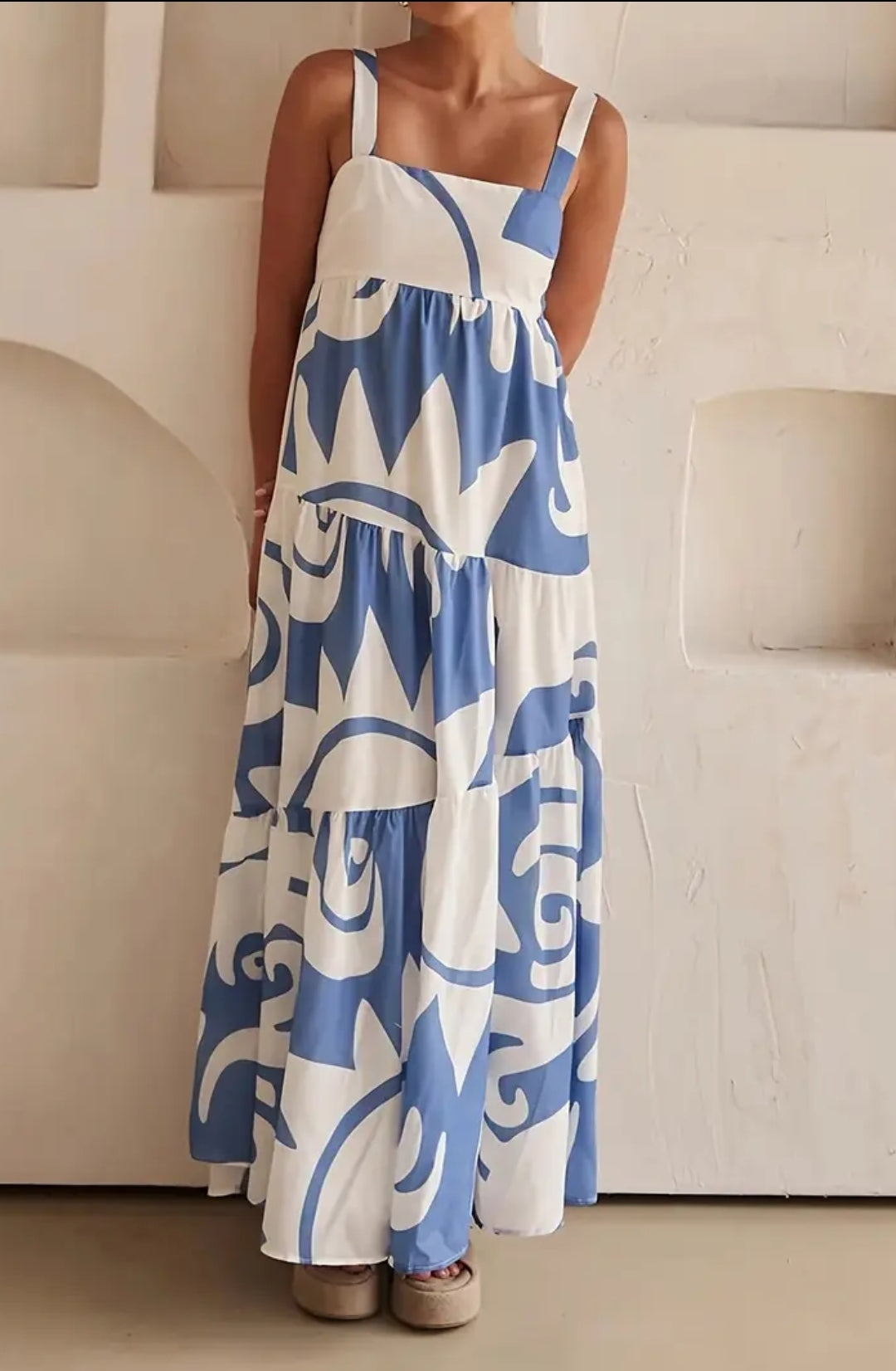 White And Blue Maxi Casual Beach dress