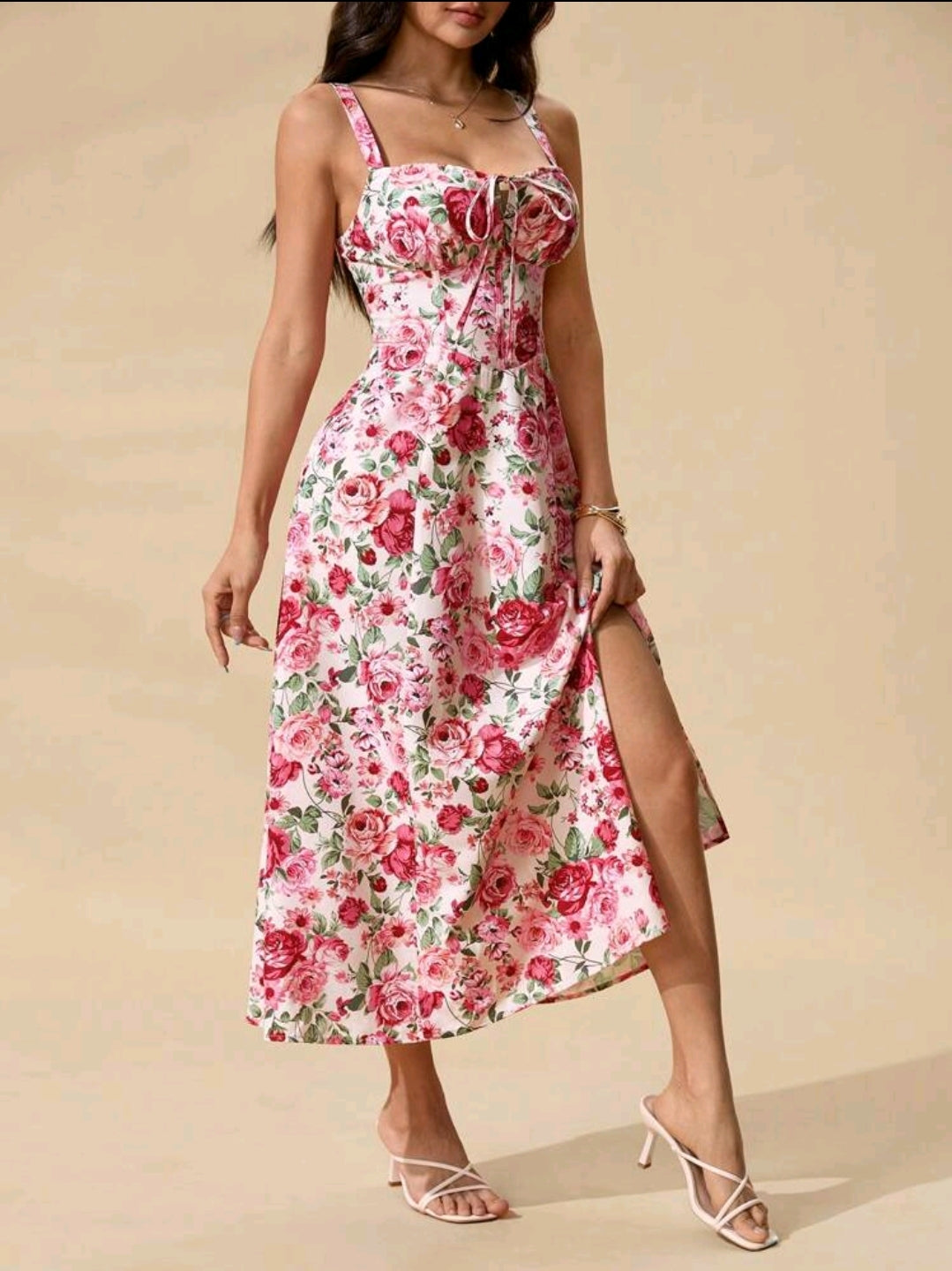 Flower Print Lace-Up Corset Dress